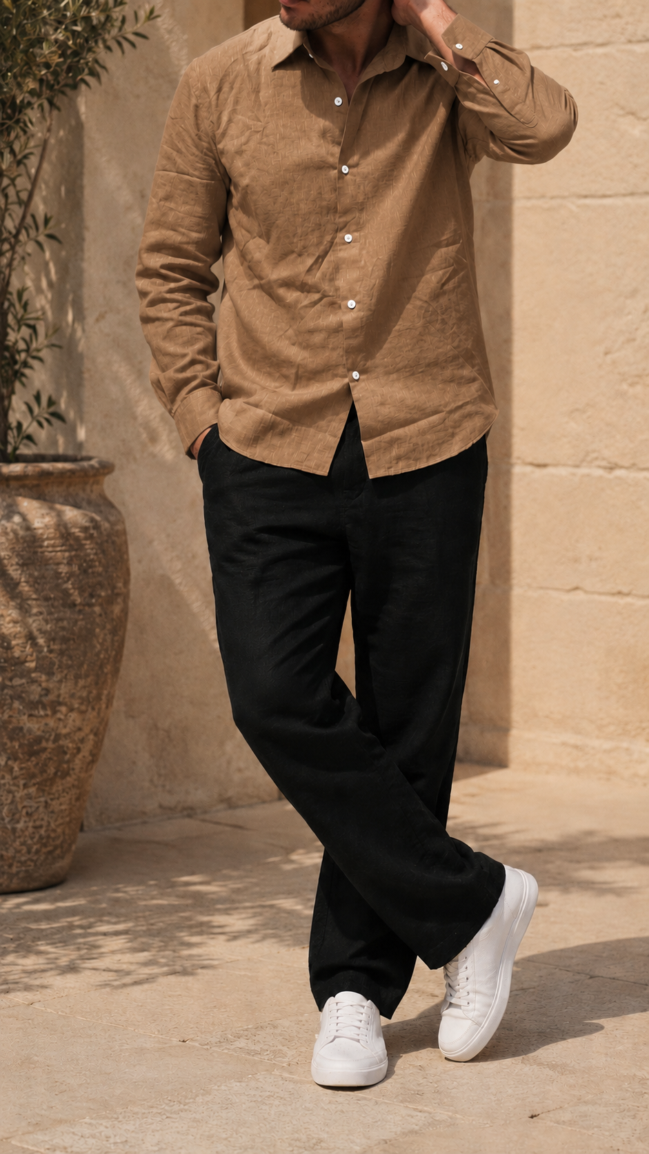 Full Sleeve Men's 100% Belgium Linen Brown Shirt | Summer Special