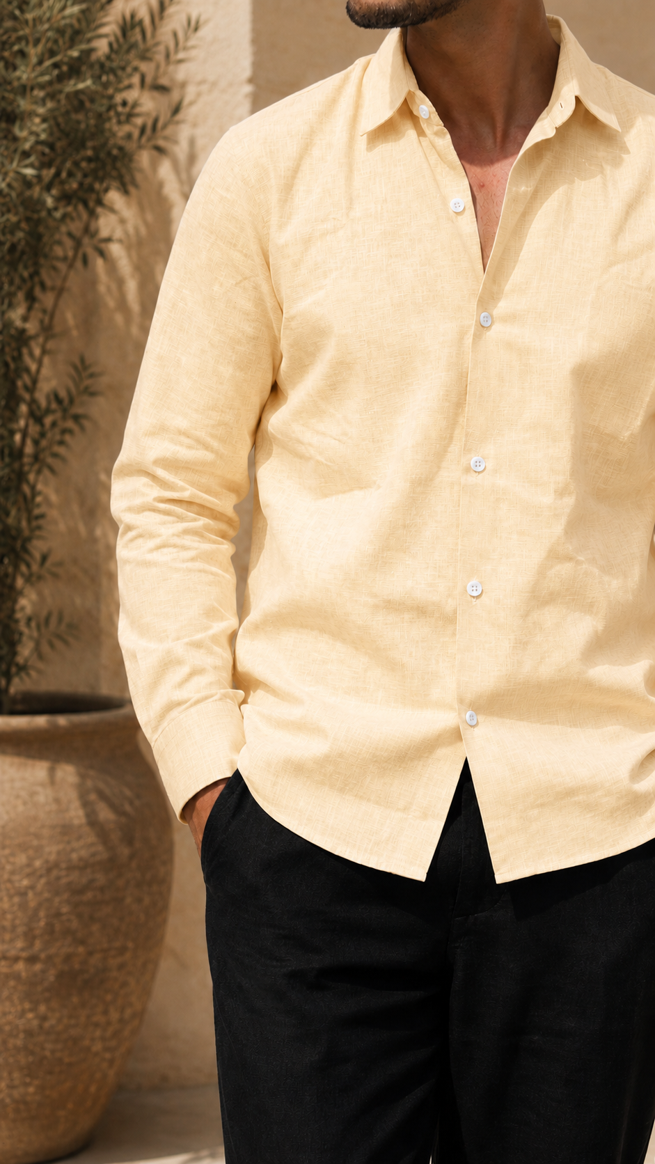 Full Sleeve Men's Pure Linen Khaki Shirt | Summer Wear