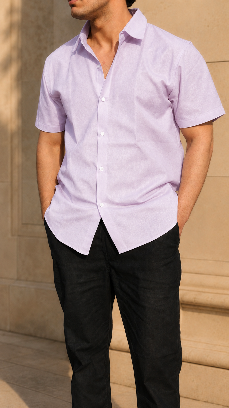 Half Sleeve Men's 100% Belgium Linen Buttery Lavander Shirt | Summer Special