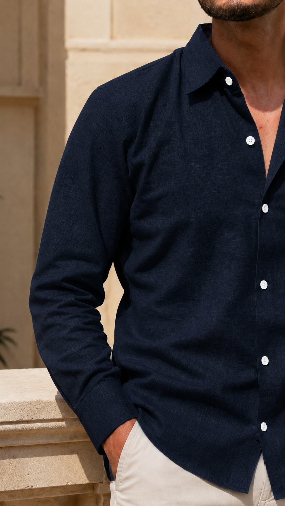 Full Sleeve Men's Pure Linen Navy Blue Shirt | Summer Wear