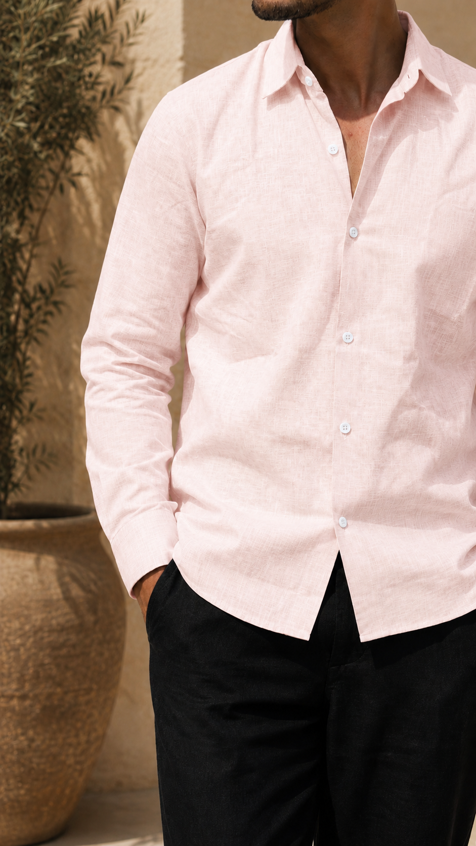 Full Sleeve Men's Pure Linen Powder Pink Shirt | Summer Wear