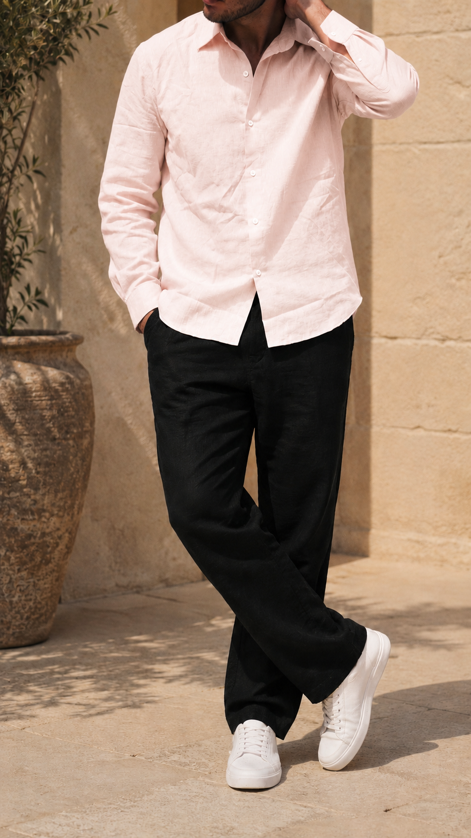 Full Sleeve Men's Pure Linen Powder Pink Shirt | Summer Wear