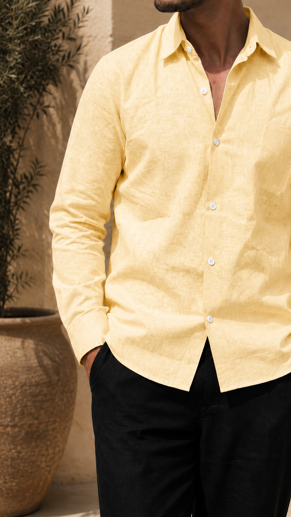Full Sleeve Men's Pure Linen Yellow Shirt | Summer Wear