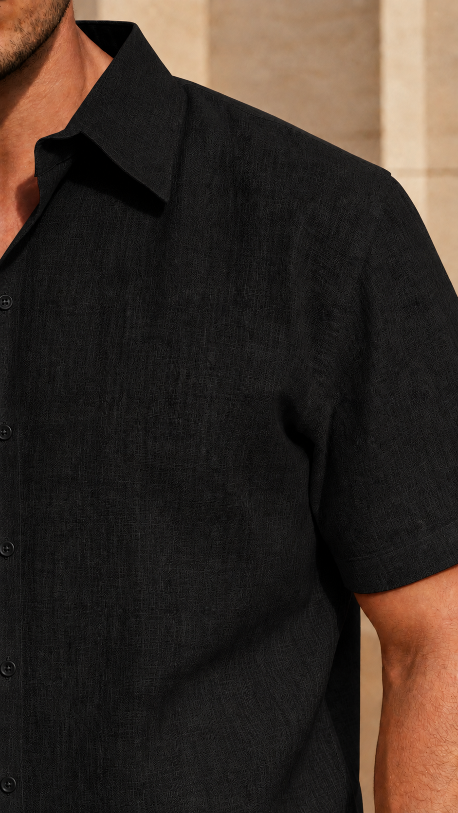 Half Sleeve Belgium Linen Pair For Men | Black Shirt with White Pant by frenchcuff