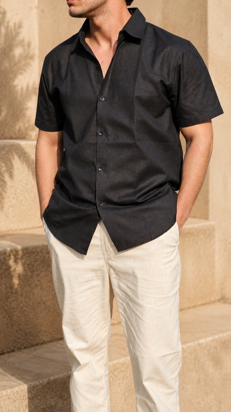 Half Sleeve Men's 100% Belgium Linen Black Shirt | Summer Special