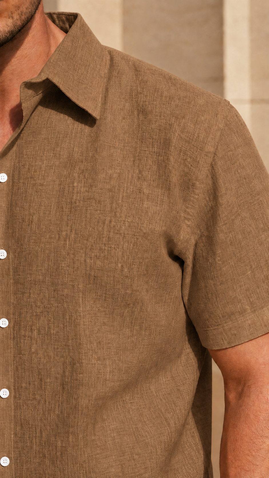 Half Sleeve Men's Pure Linen Brown Shirt | Summer Wear