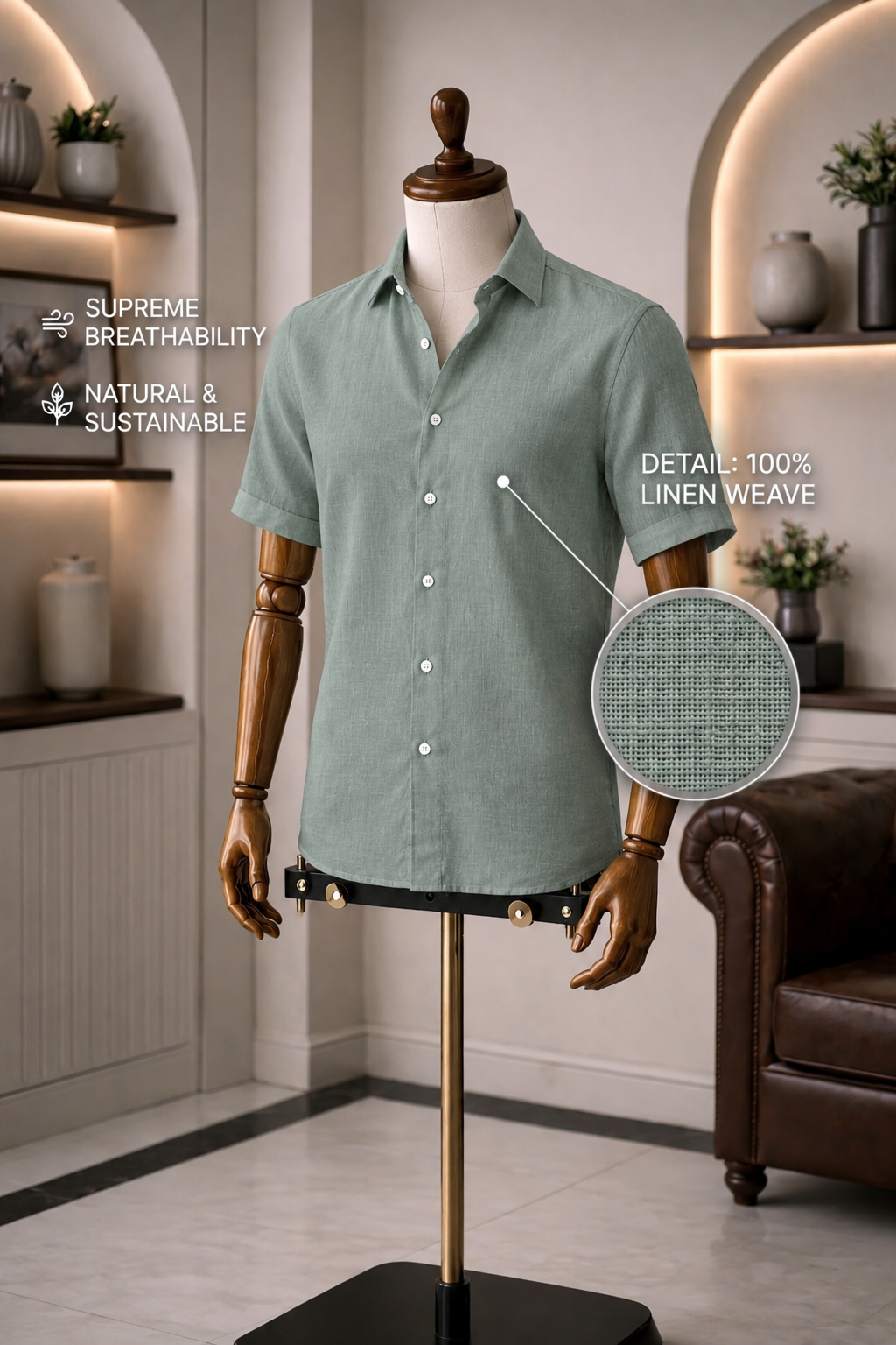 Half Sleeve Men's 100% Belgium Linen Mint Green Shirt | Summer Special