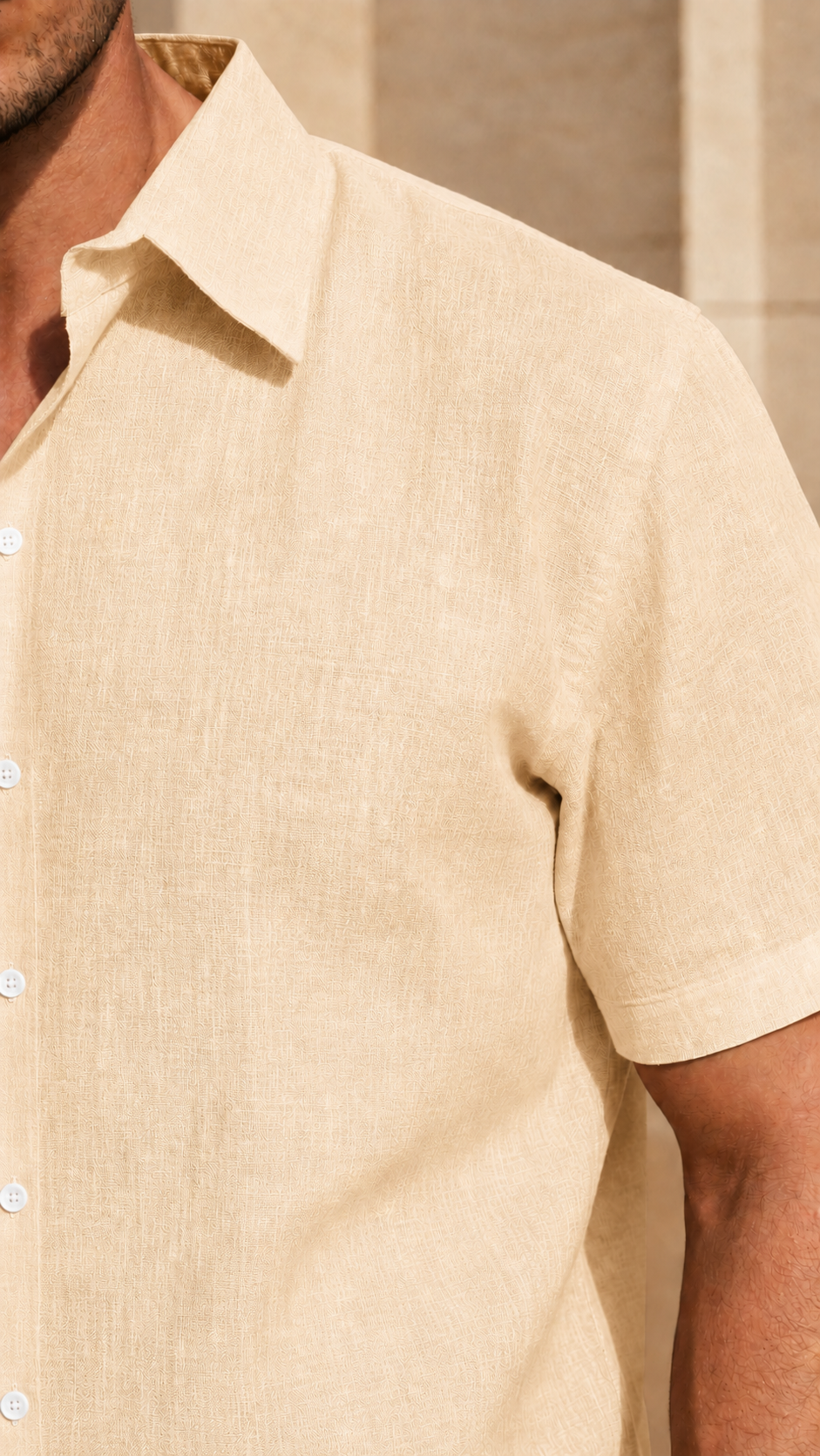 Half Sleeve Men's Pure Linen Khaki Shirt | Summer Wear