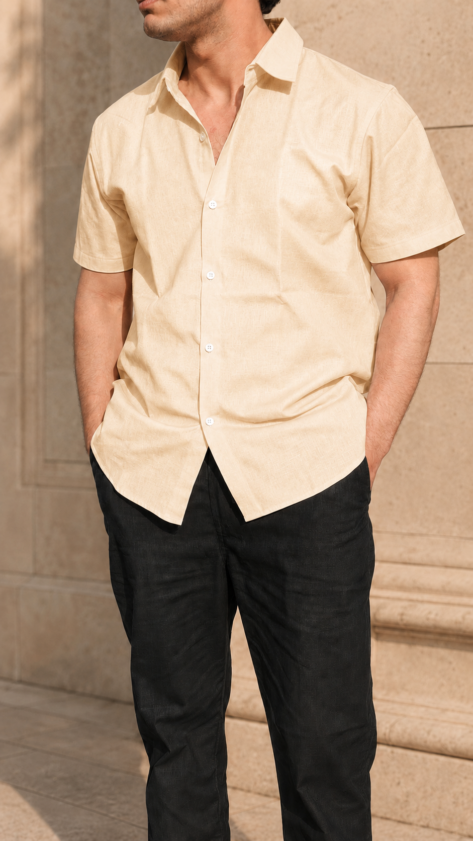 Half Sleeve Men's Pure Linen Khaki Shirt | Summer Wear