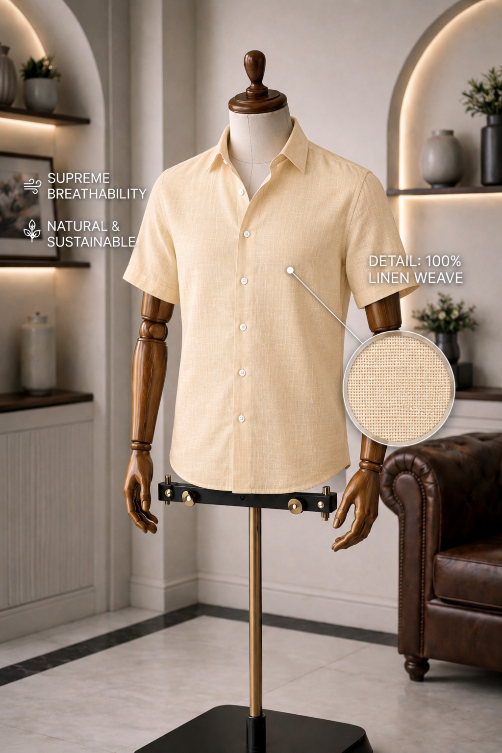 Half Sleeve Men's Pure Linen Khaki Shirt | Summer Wear