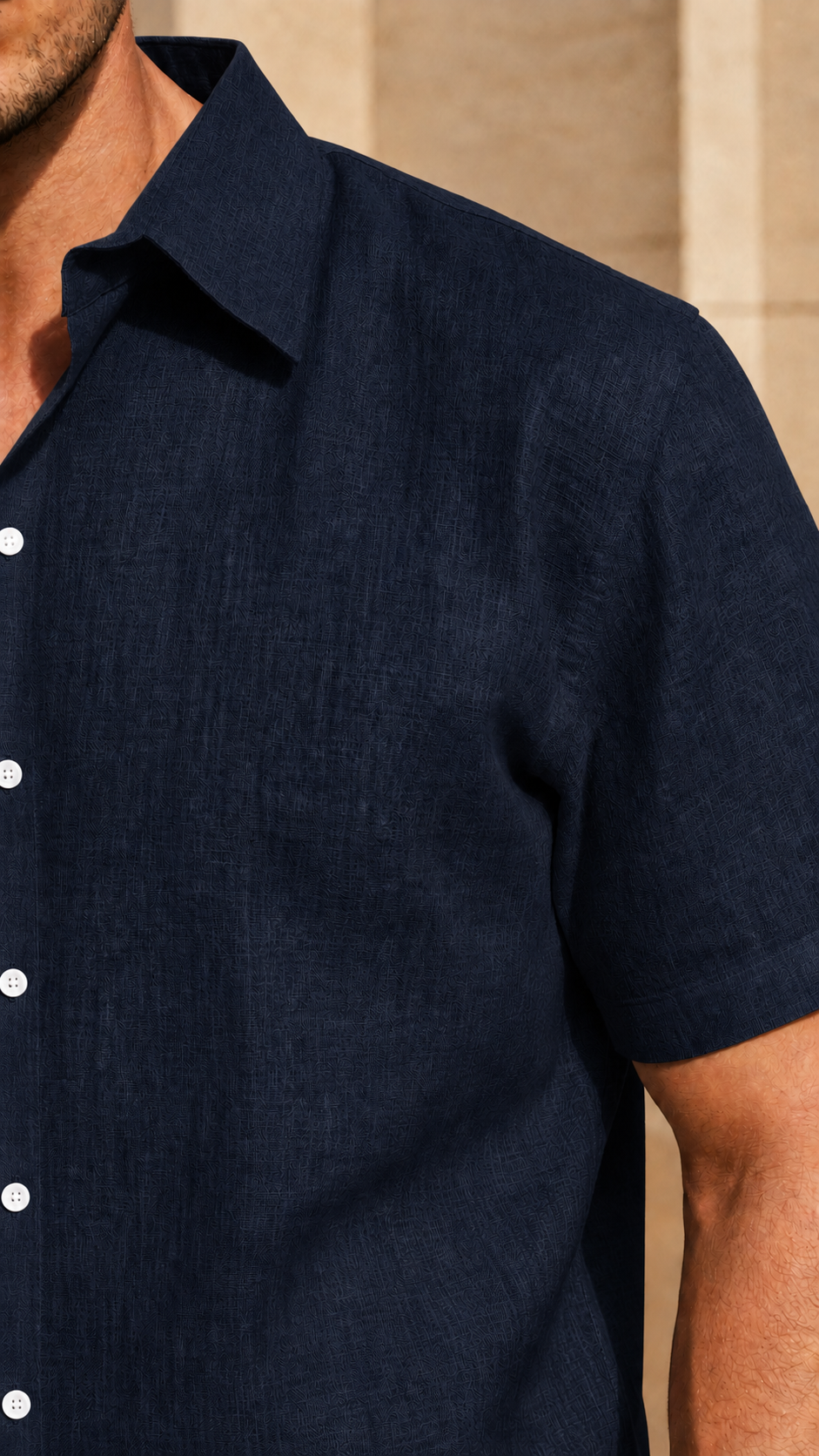 Half Sleeve Men's Pure Linen Navy Blue Shirt | Summer Wear