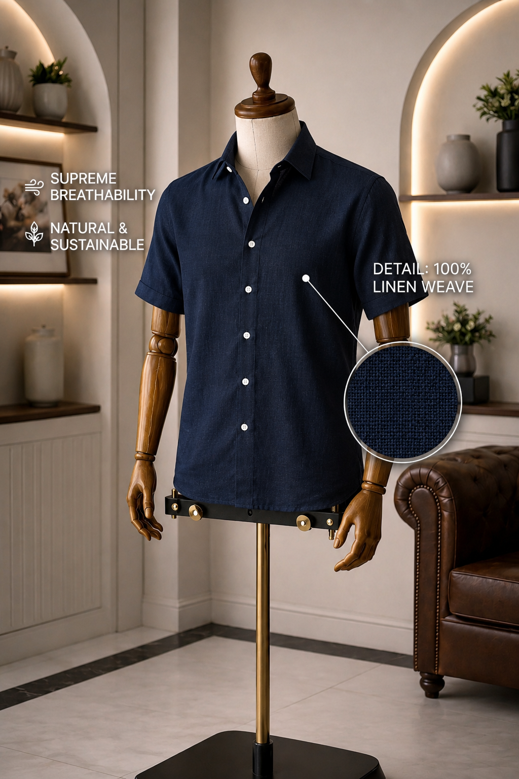 Half Sleeve Men's Pure Linen Navy Blue Shirt | Summer Wear