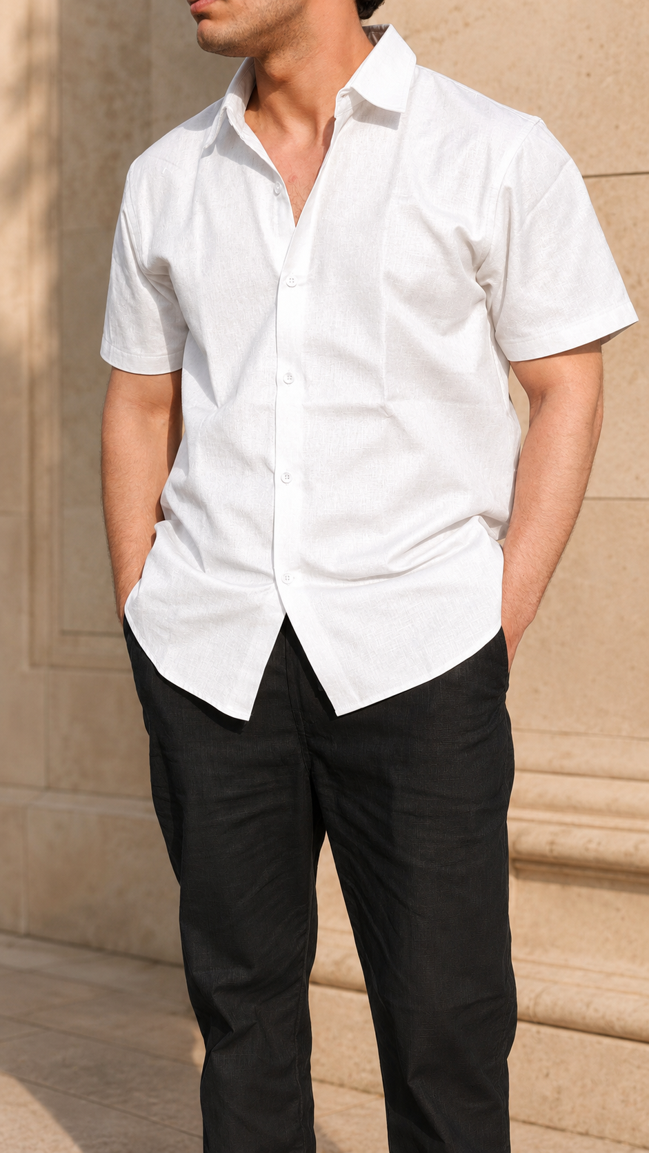 Half Sleeve Men's Pure Linen White Shirt | Summer Wear