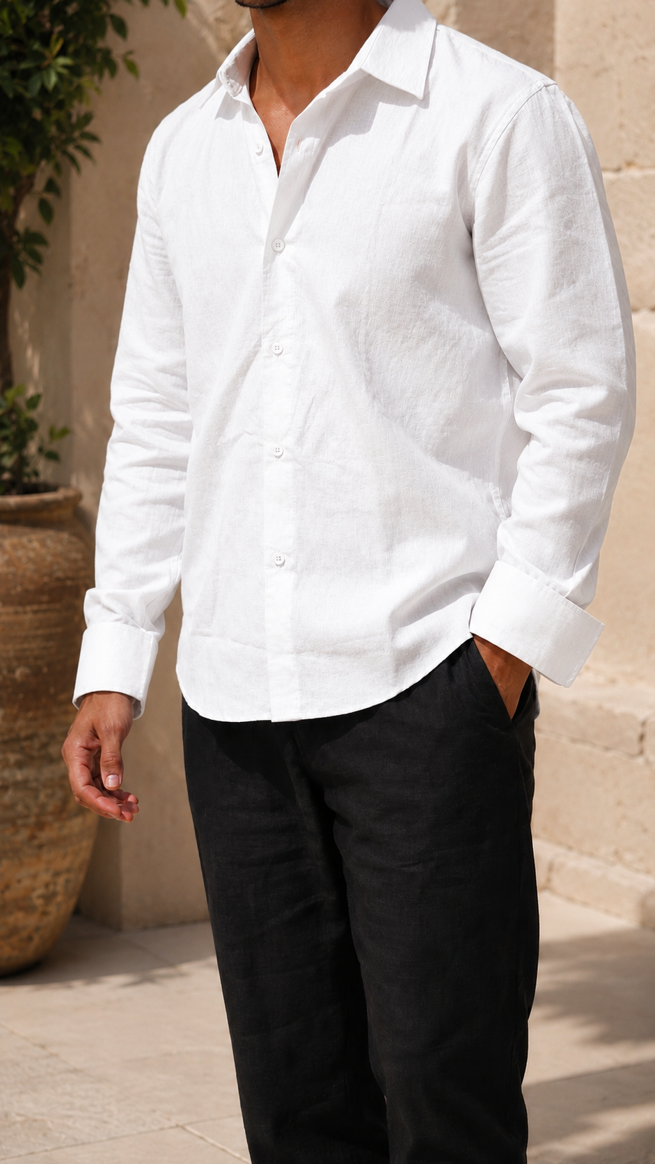Full Sleeve Men's Pure Linen White Shirt | Summer Wear