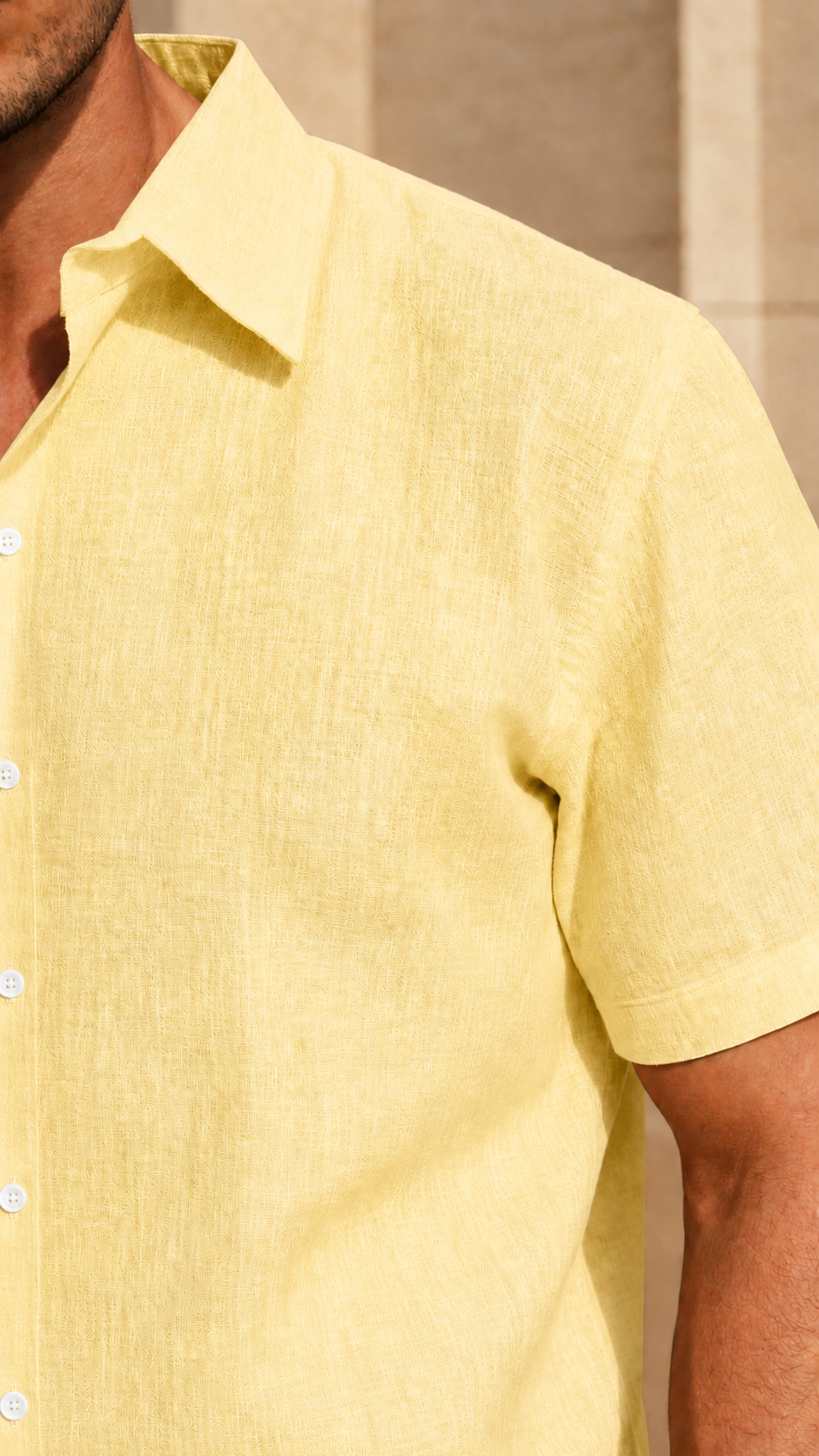 Half Sleeve Men's Pure Linen Yellow Shirt | Summer Wear
