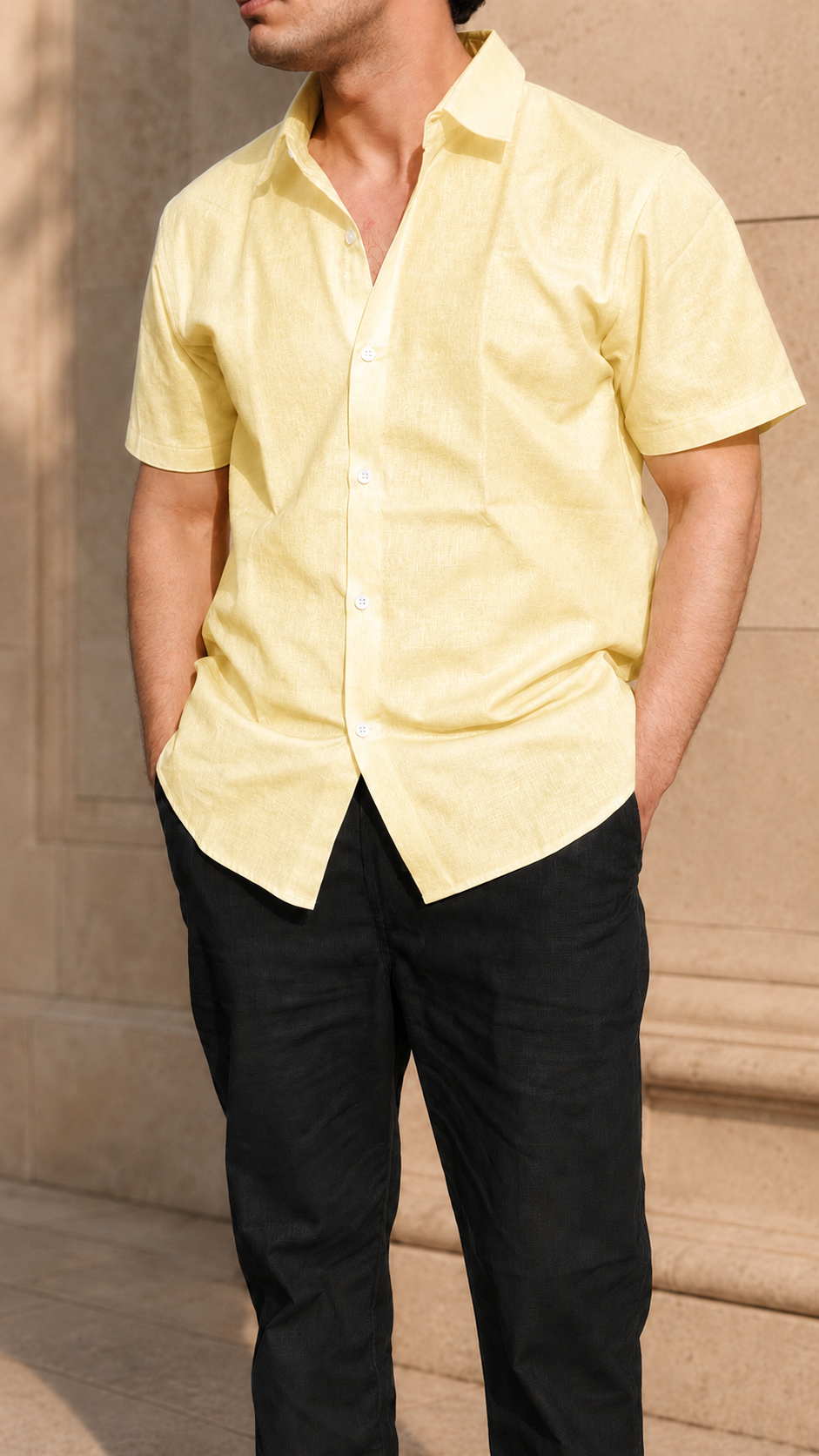 Half Sleeve Men's Pure Linen Yellow Shirt | Summer Wear