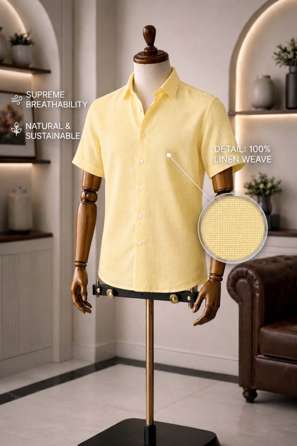 Half Sleeve Men's Pure Linen Yellow Shirt | Summer Wear