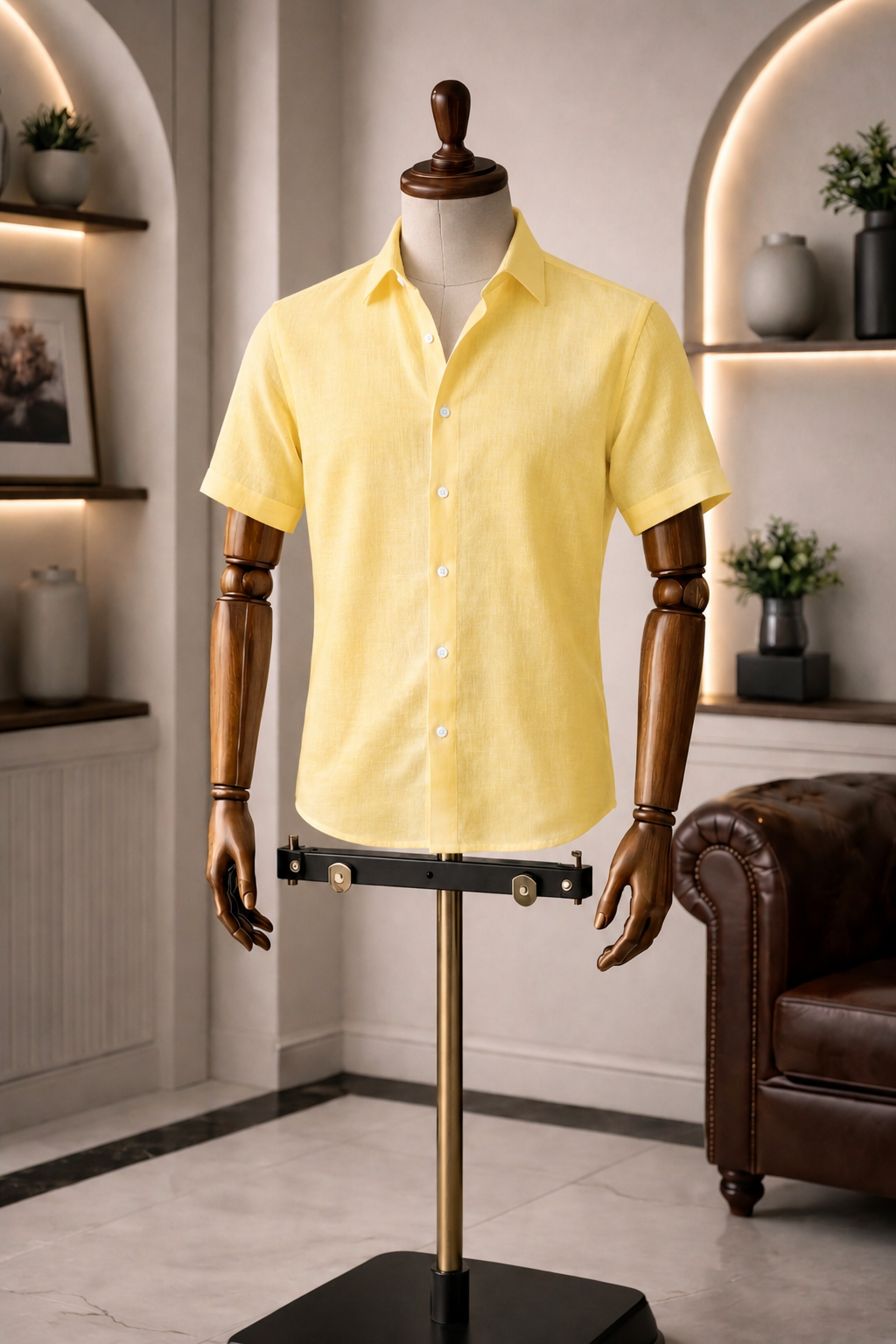 Half Sleeve Men's Pure Linen Yellow Shirt | Summer Wear