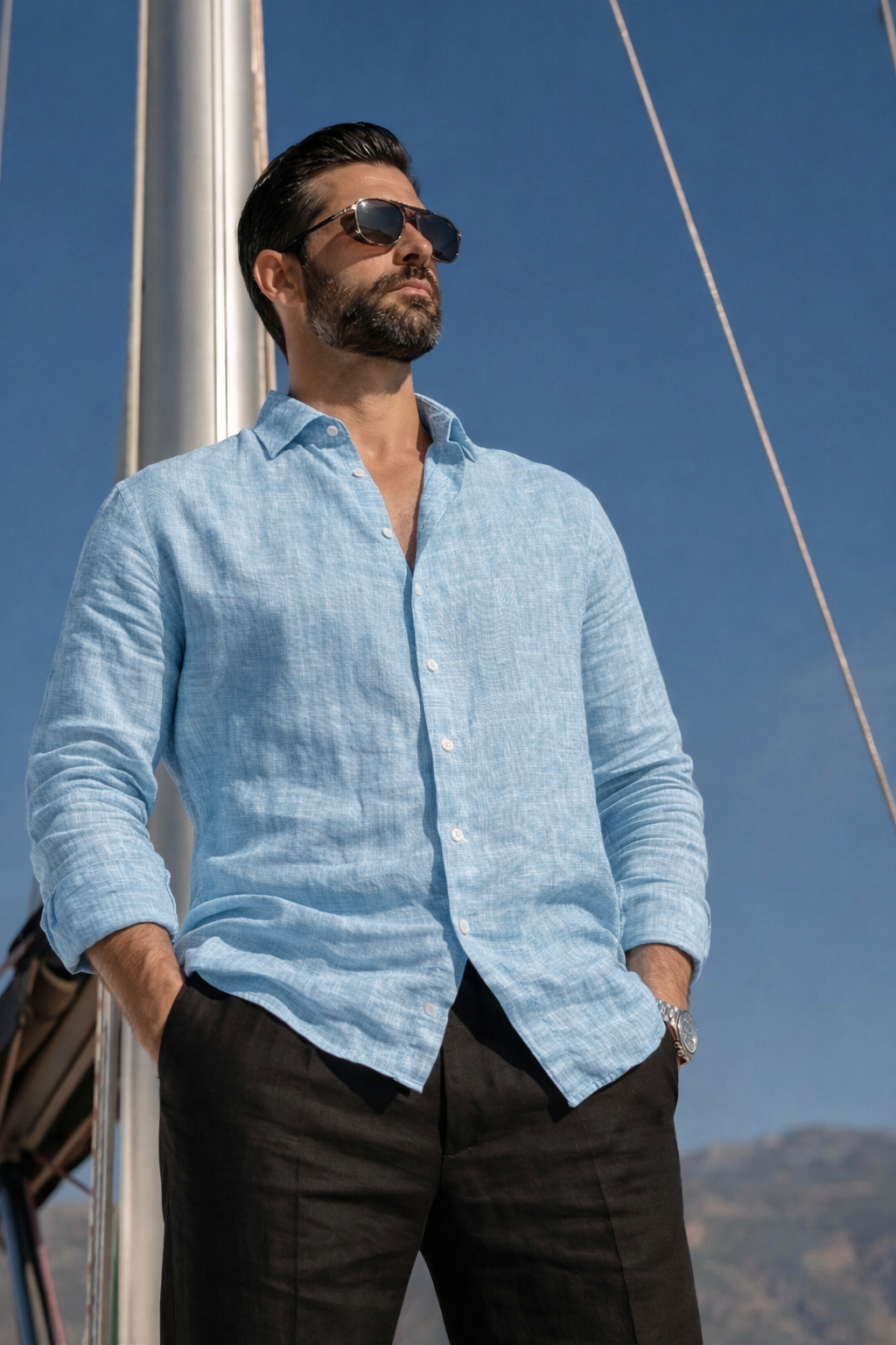 Full Sleeve Men's Pure Linen Sky Blue Shirt | Summer Wear