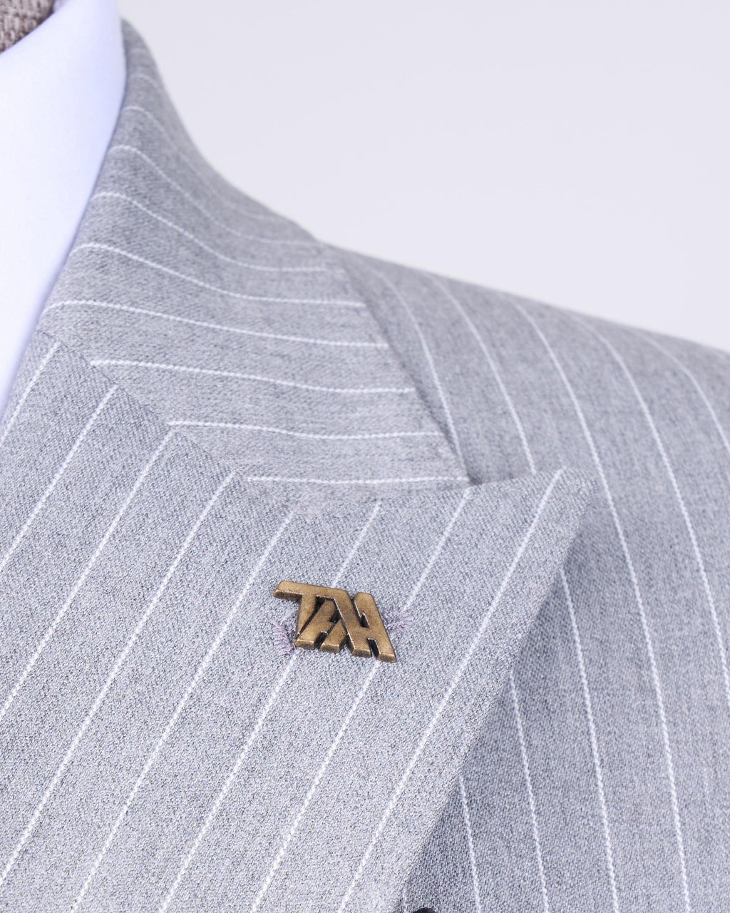 French Cuff Men's Ash Grey Stripe Double Breasted 2-Piece Suit (Limited Edition)