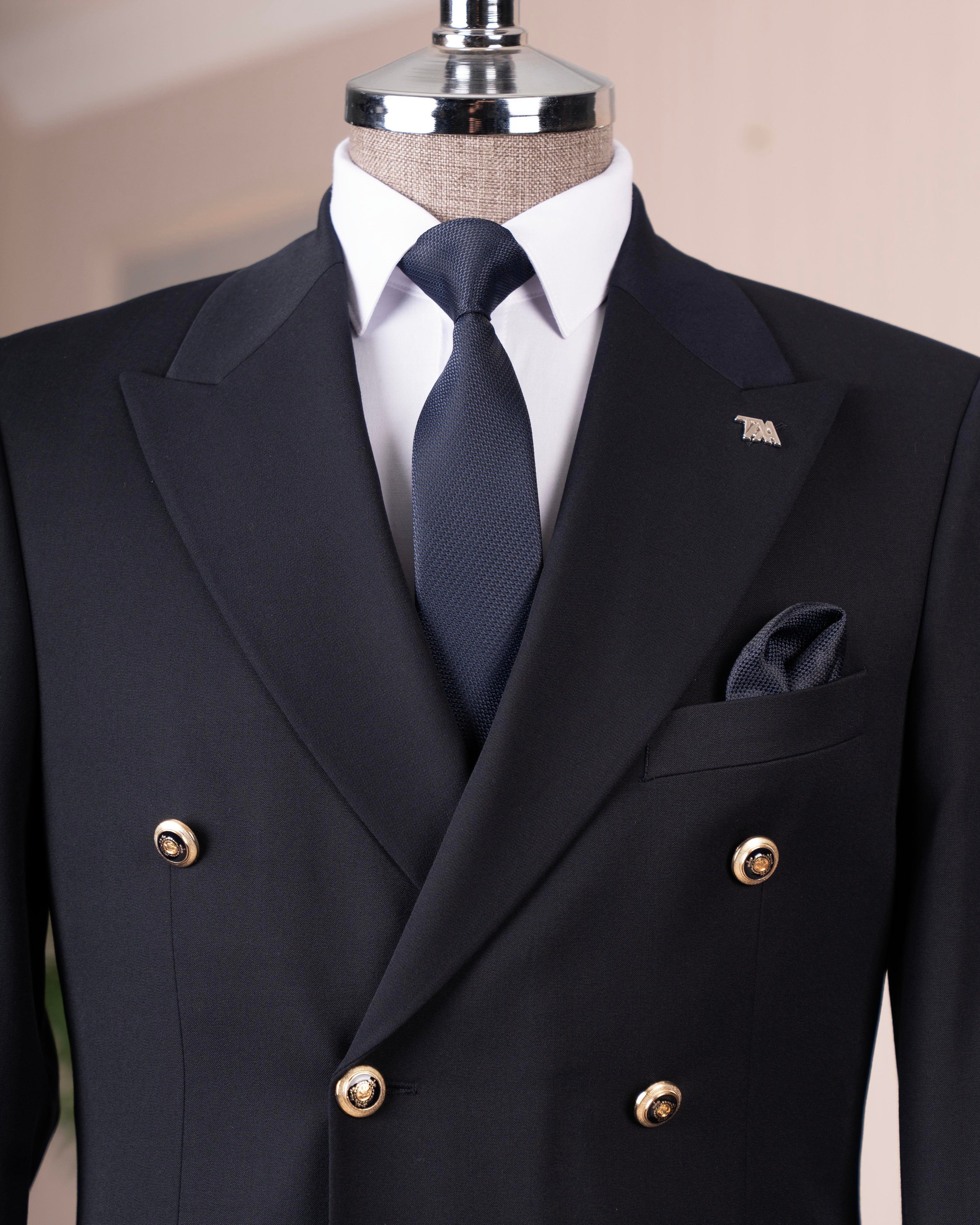 French Cuff Men's Navy Double Breasted 2-Piece Suit