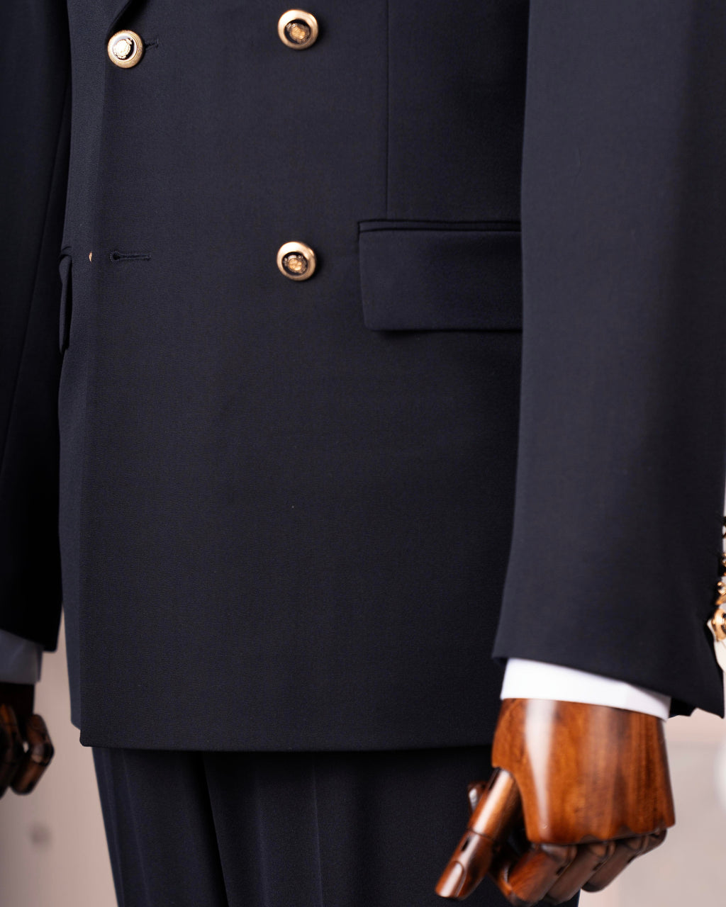 French Cuff Men's Navy Double Breasted 2-Piece Suit