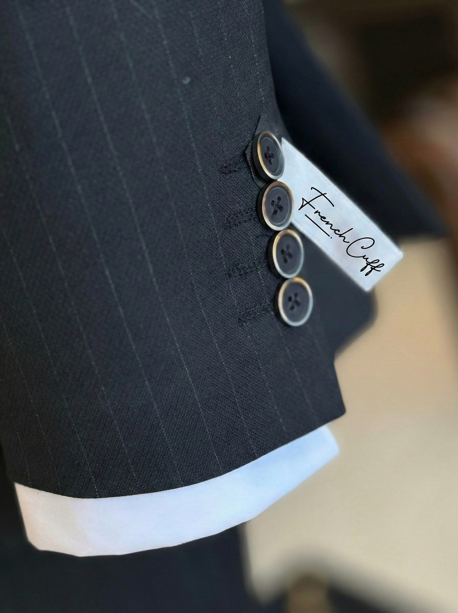 French Cuff Men's Navy Stripe Double Breasted 2-Piece Suit