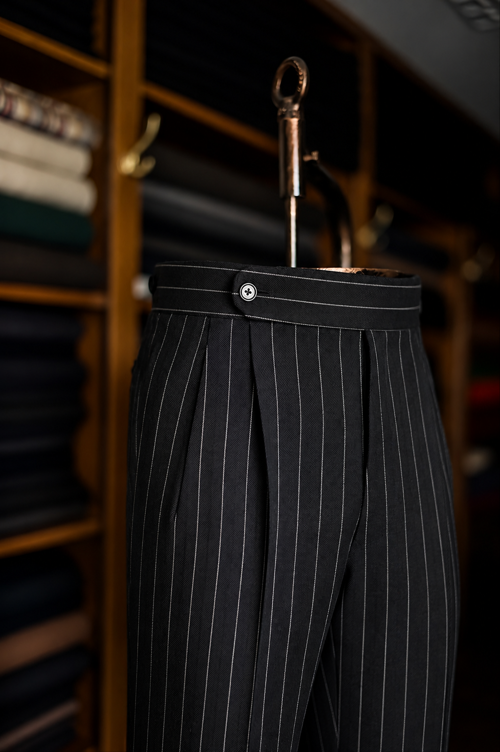 Imperial Black Stripe Double Pleated Trousers For Men
