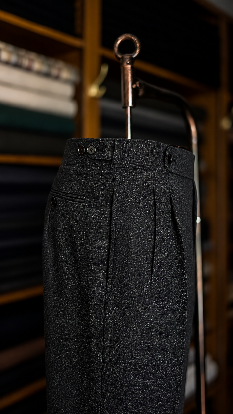 Imperial Black Marino Wool Double Pleated Trousers for Men