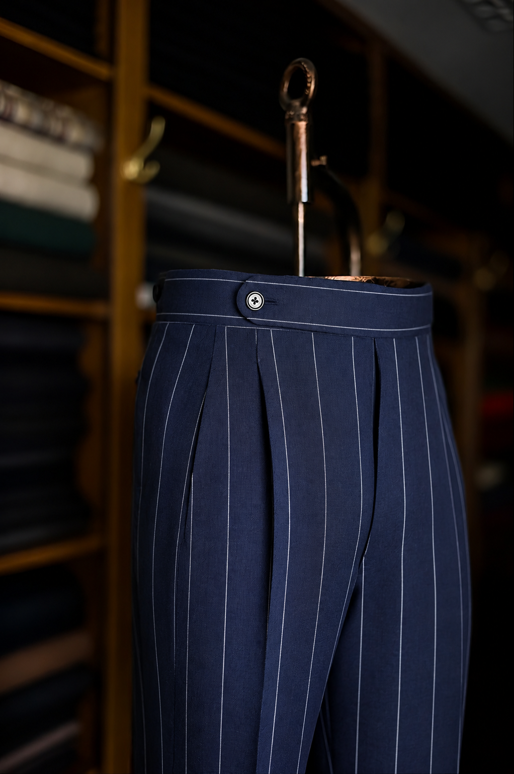 Imperial Navy Stripe Double Pleated Trousers For Men