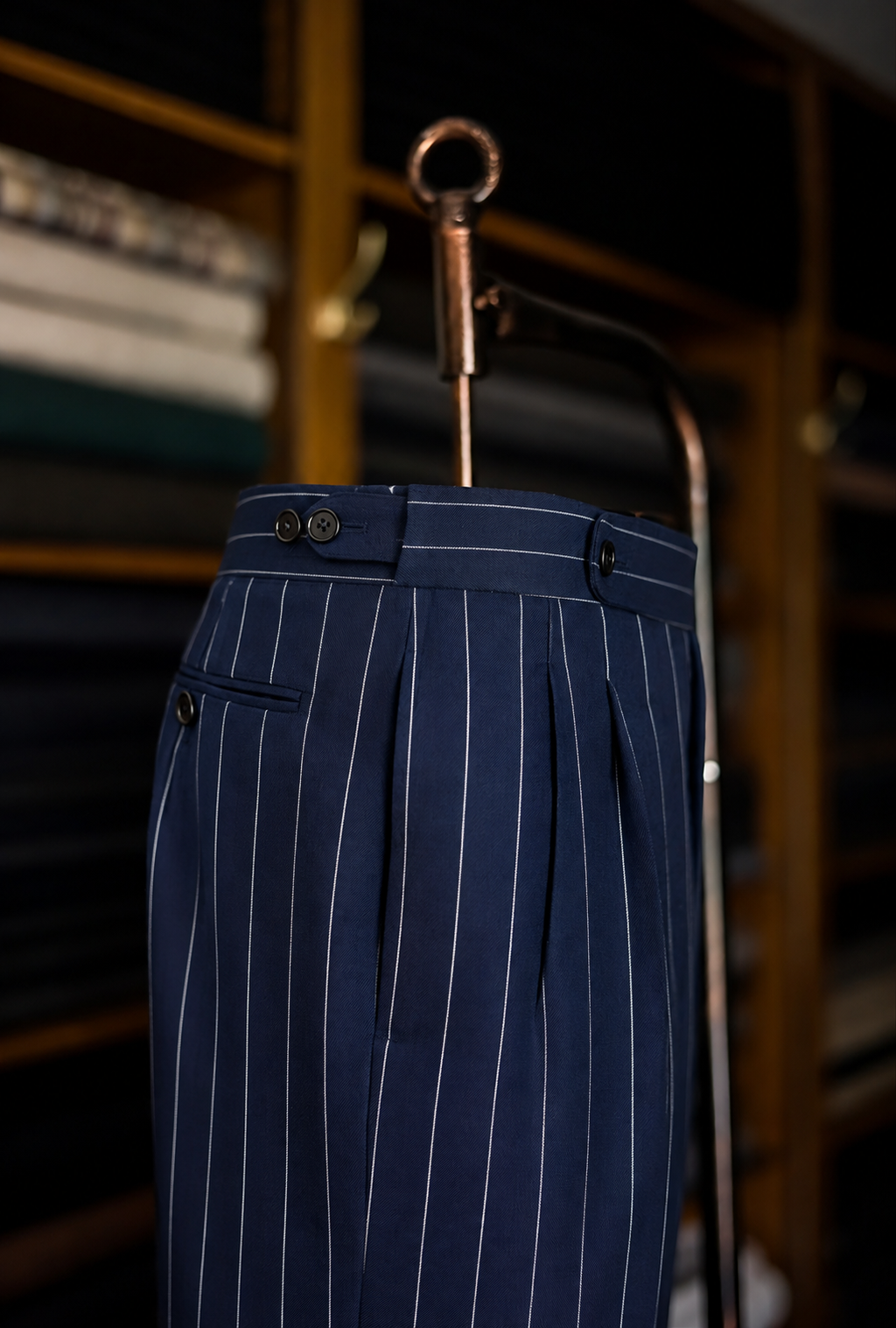 Imperial Navy Stripe Double Pleated Trousers For Men