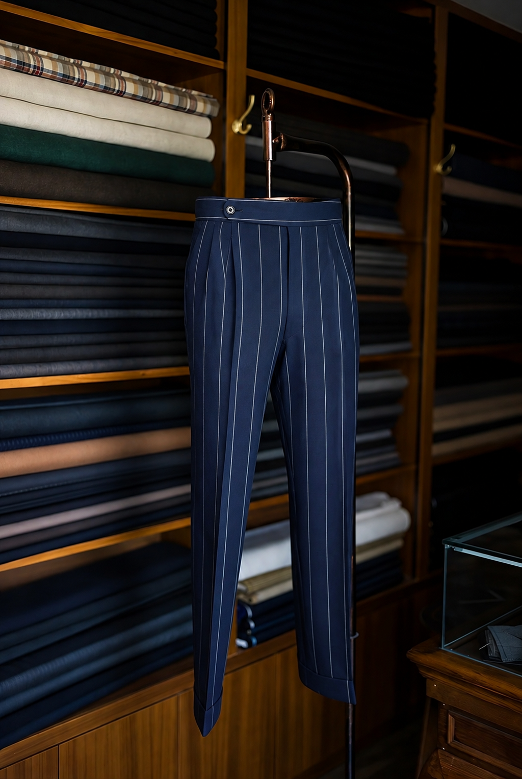 Imperial Navy Stripe Double Pleated Trousers For Men