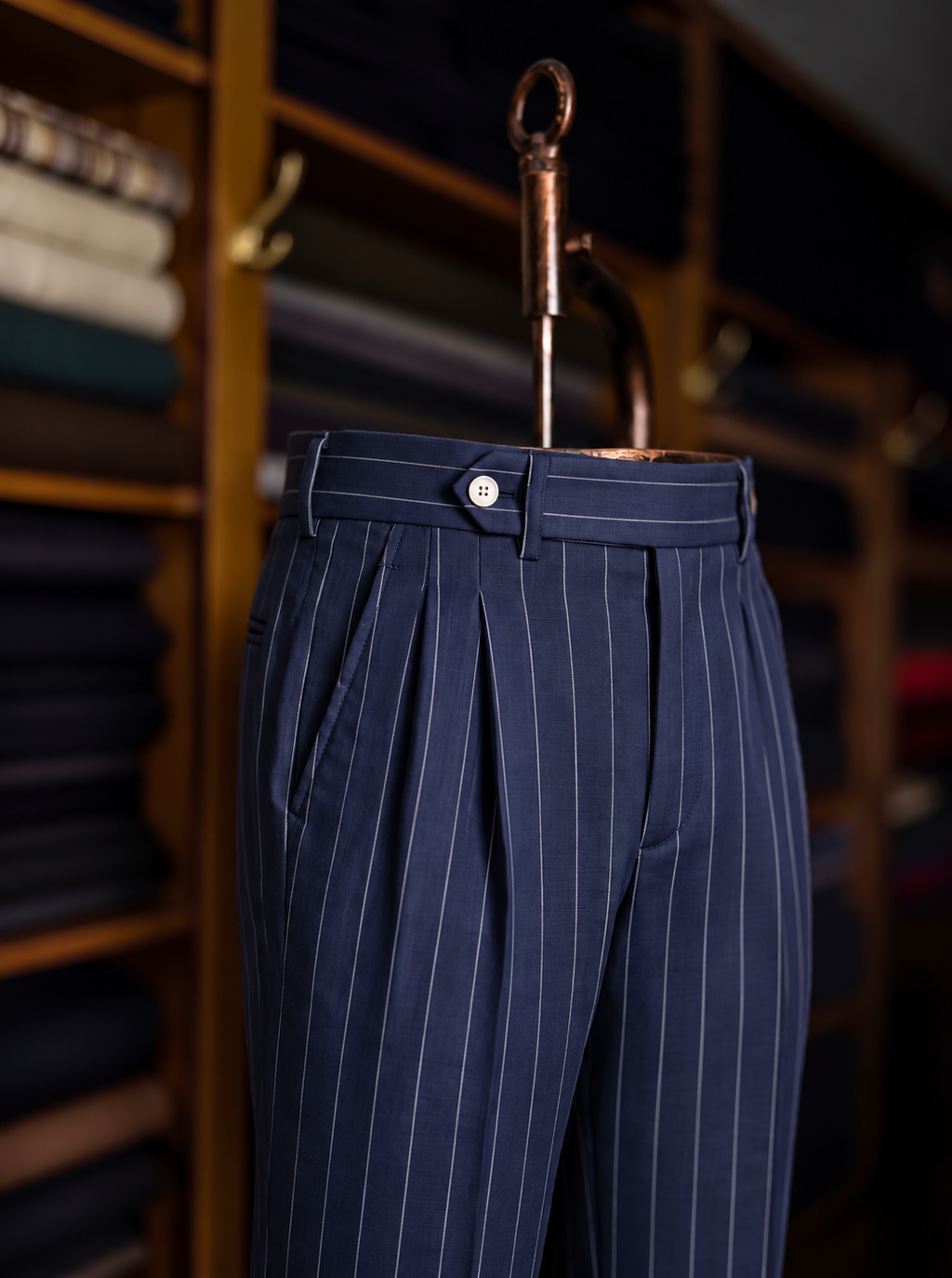 Viceroy Navy Stripe Double Pleated Trousers for Men