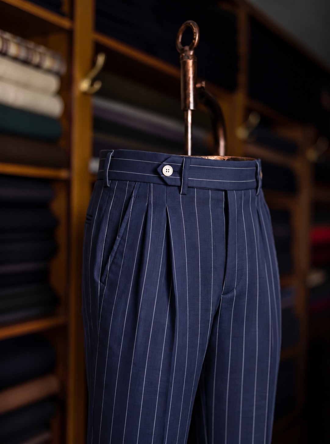 Viceroy Navy Stripe Double Pleated Trousers for Men