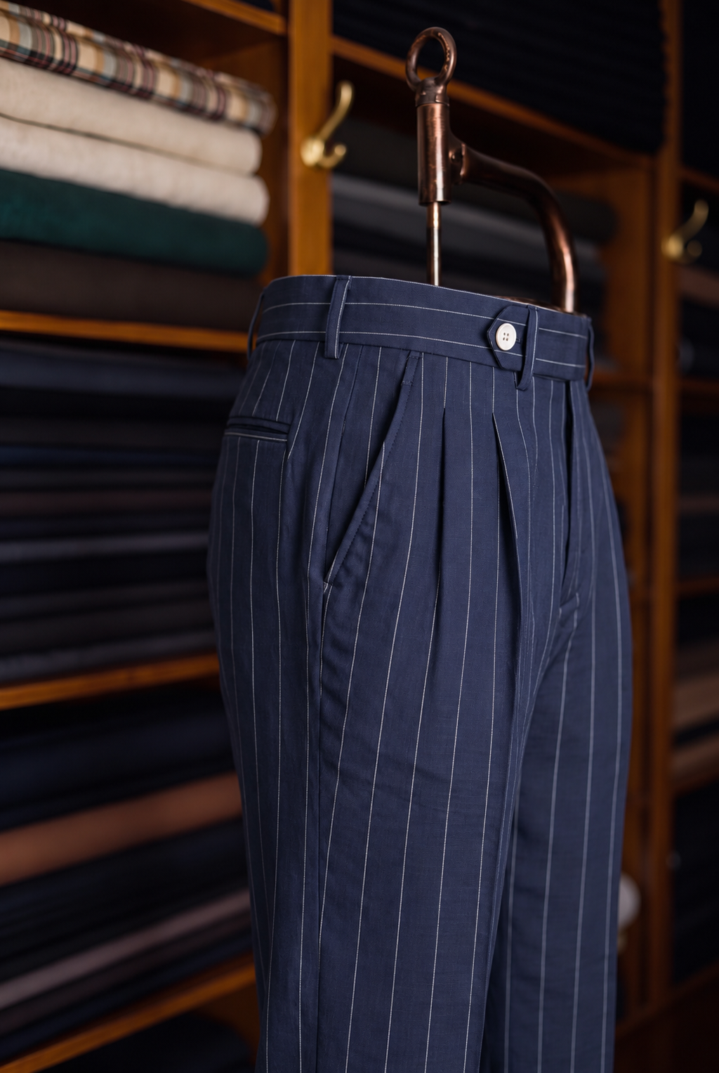 Viceroy Navy Stripe Double Pleated Trousers for Men