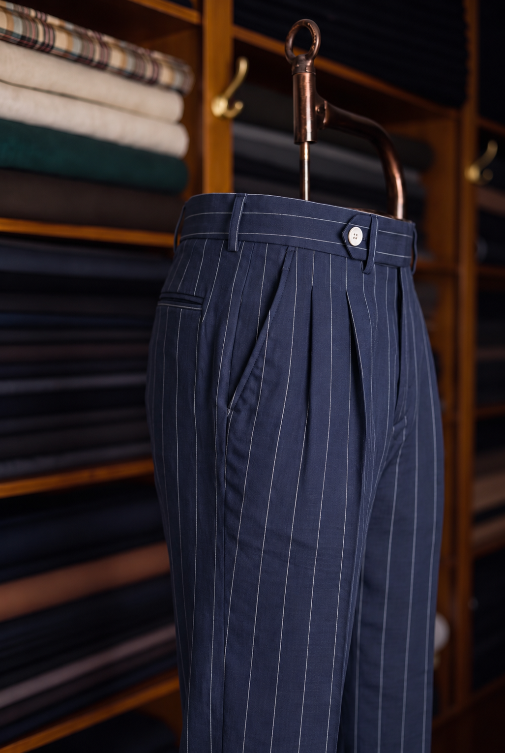 Viceroy Navy Stripe Double Pleated Trousers for Men