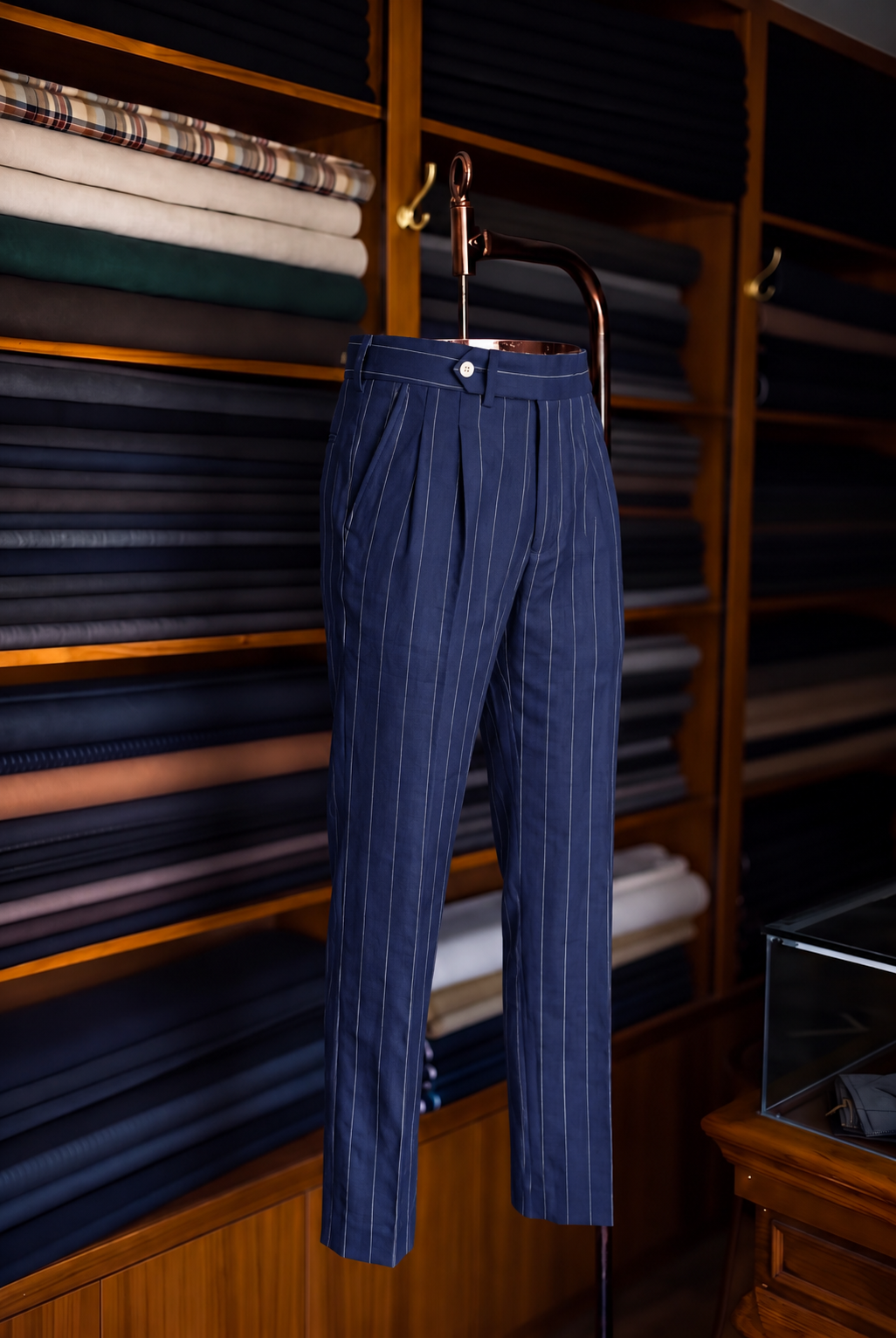 Viceroy Navy Stripe Double Pleated Trousers for Men