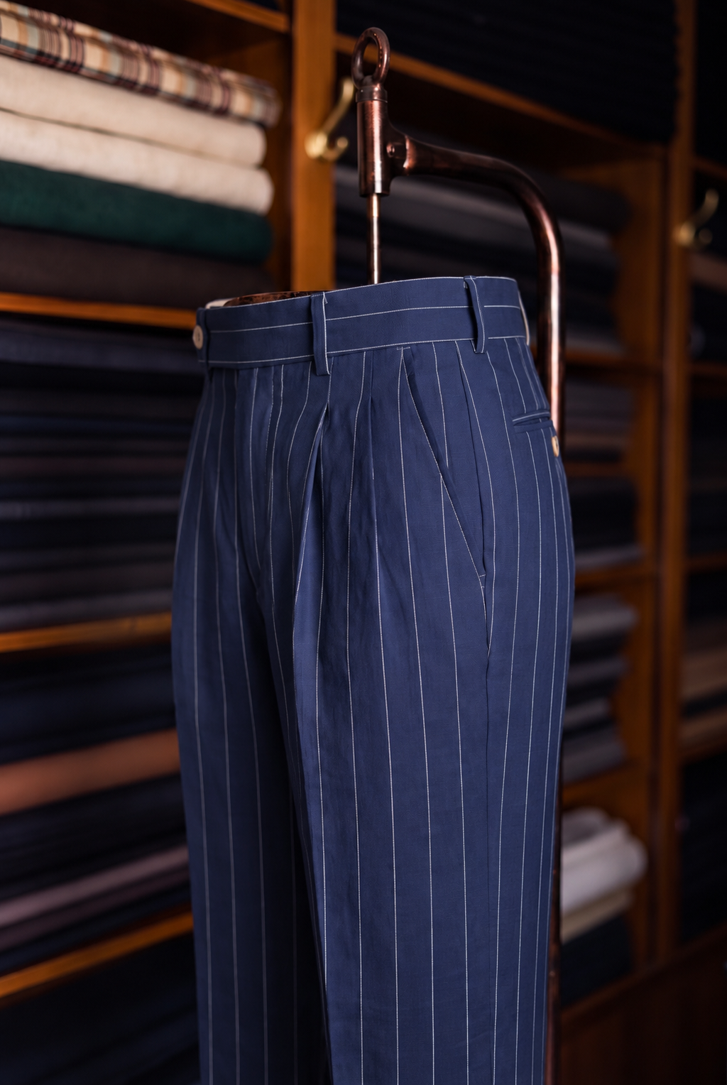 Viceroy Navy Stripe Double Pleated Trousers for Men