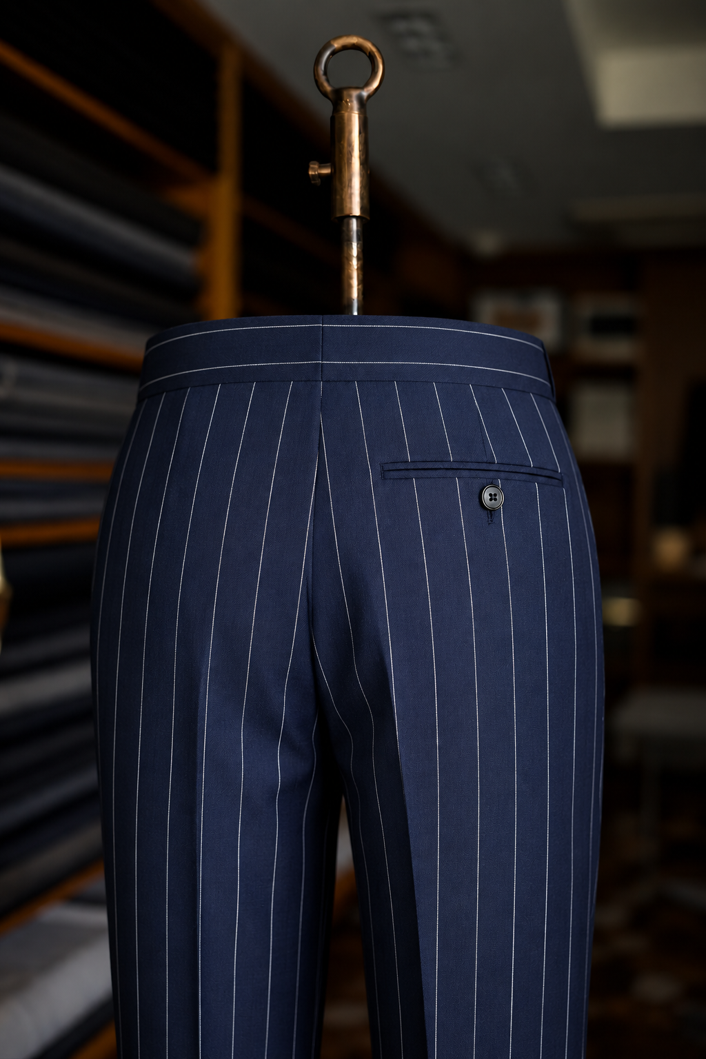 Imperial Navy Stripe Double Pleated Trousers For Men