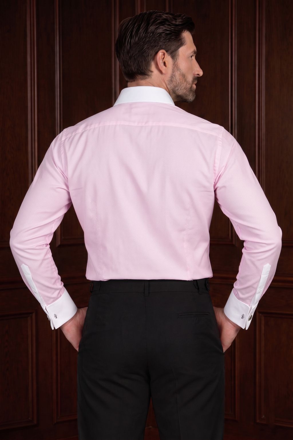 Men’s Blush Pink Oxford Contrast Shirt – Tailored Button Down with French Cuffs