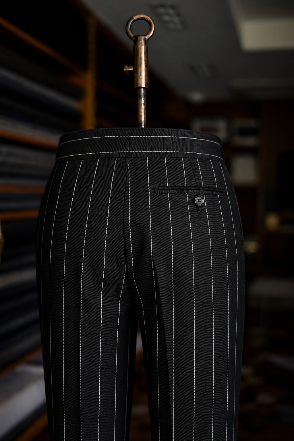 Imperial Black Stripe Double Pleated Trousers For Men