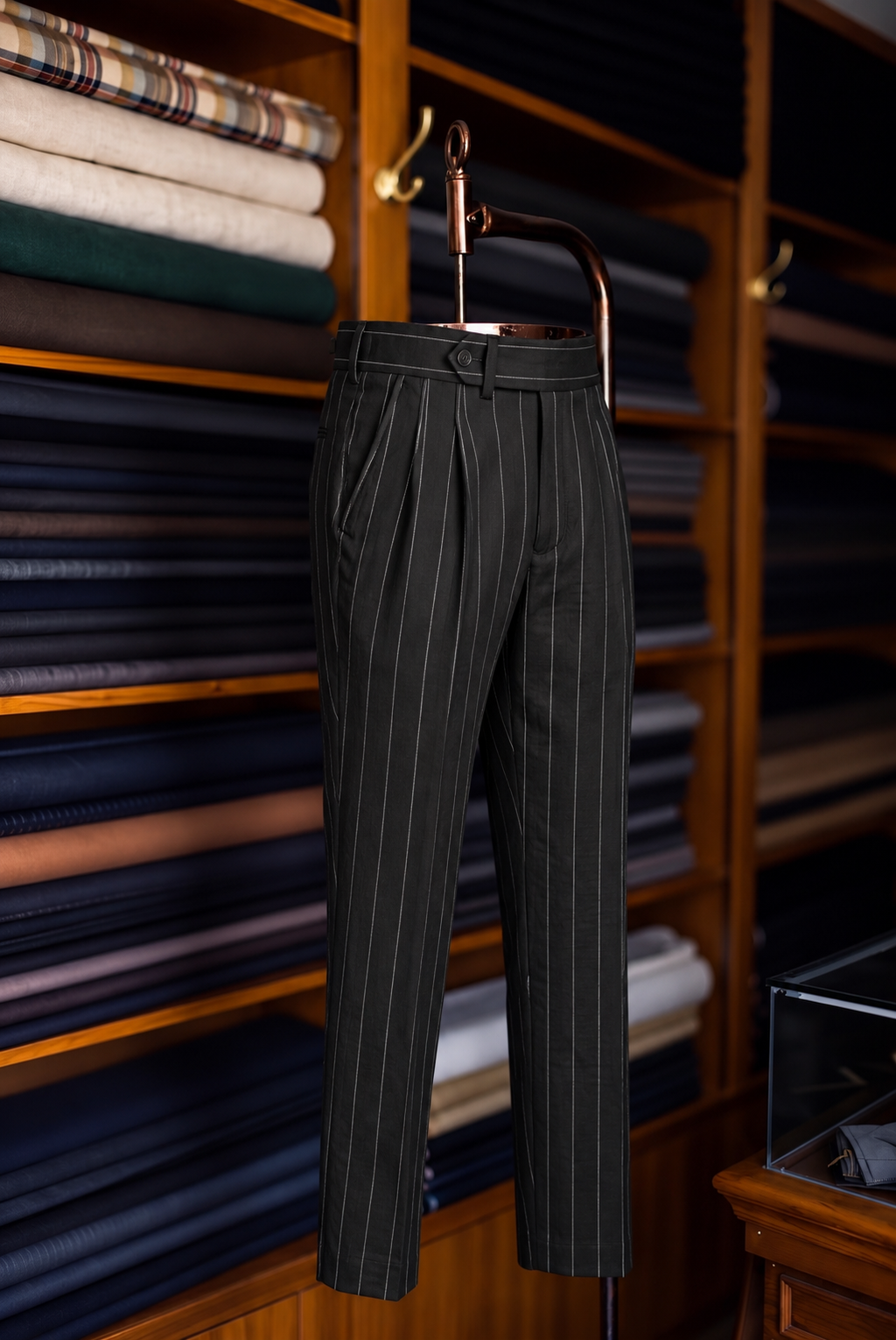 Viceroy Black Stripe Double Pleated Trousers for Men