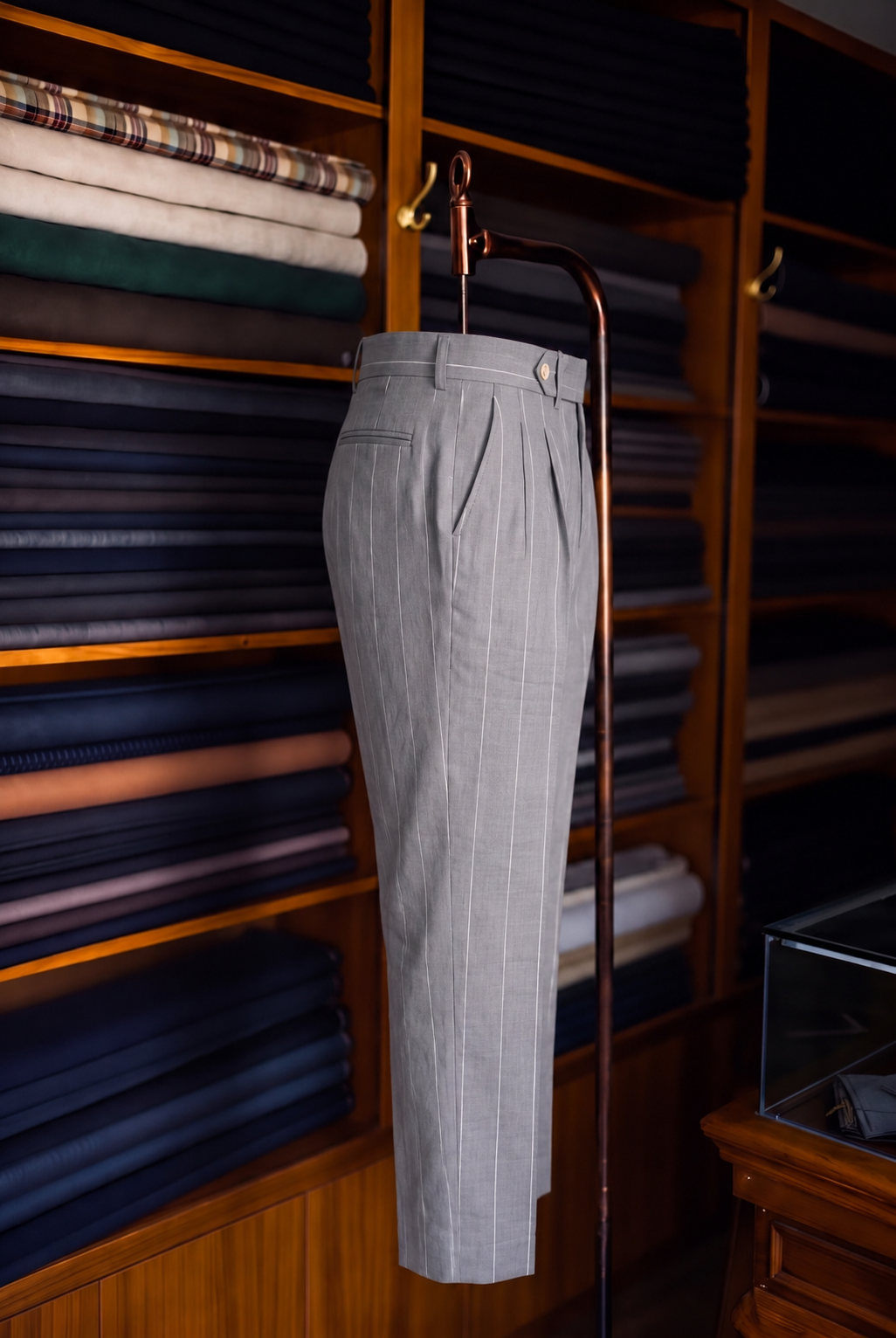 Viceroy Grey Stripe Double Pleated Trousers for Men