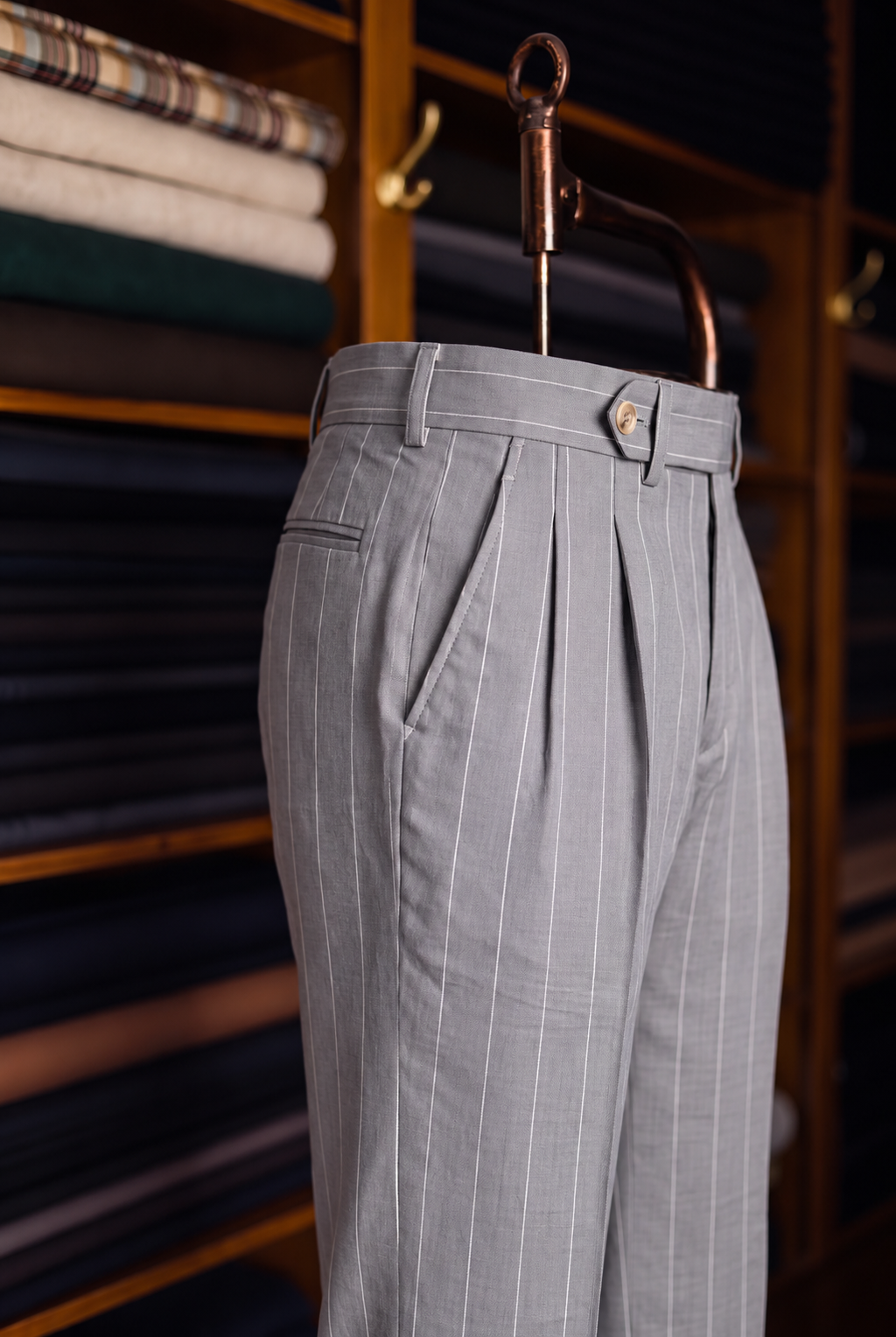 Viceroy Grey Stripe Double Pleated Trousers for Men
