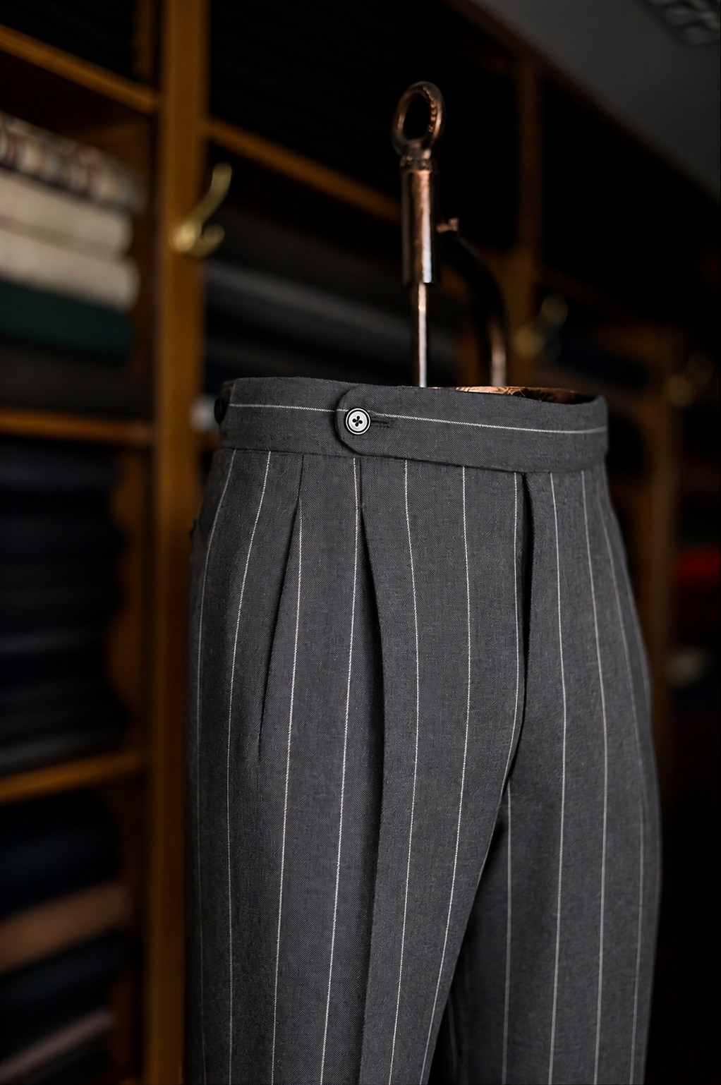 Imperial Gunmetal Stripe Double Pleated Trousers For Men
