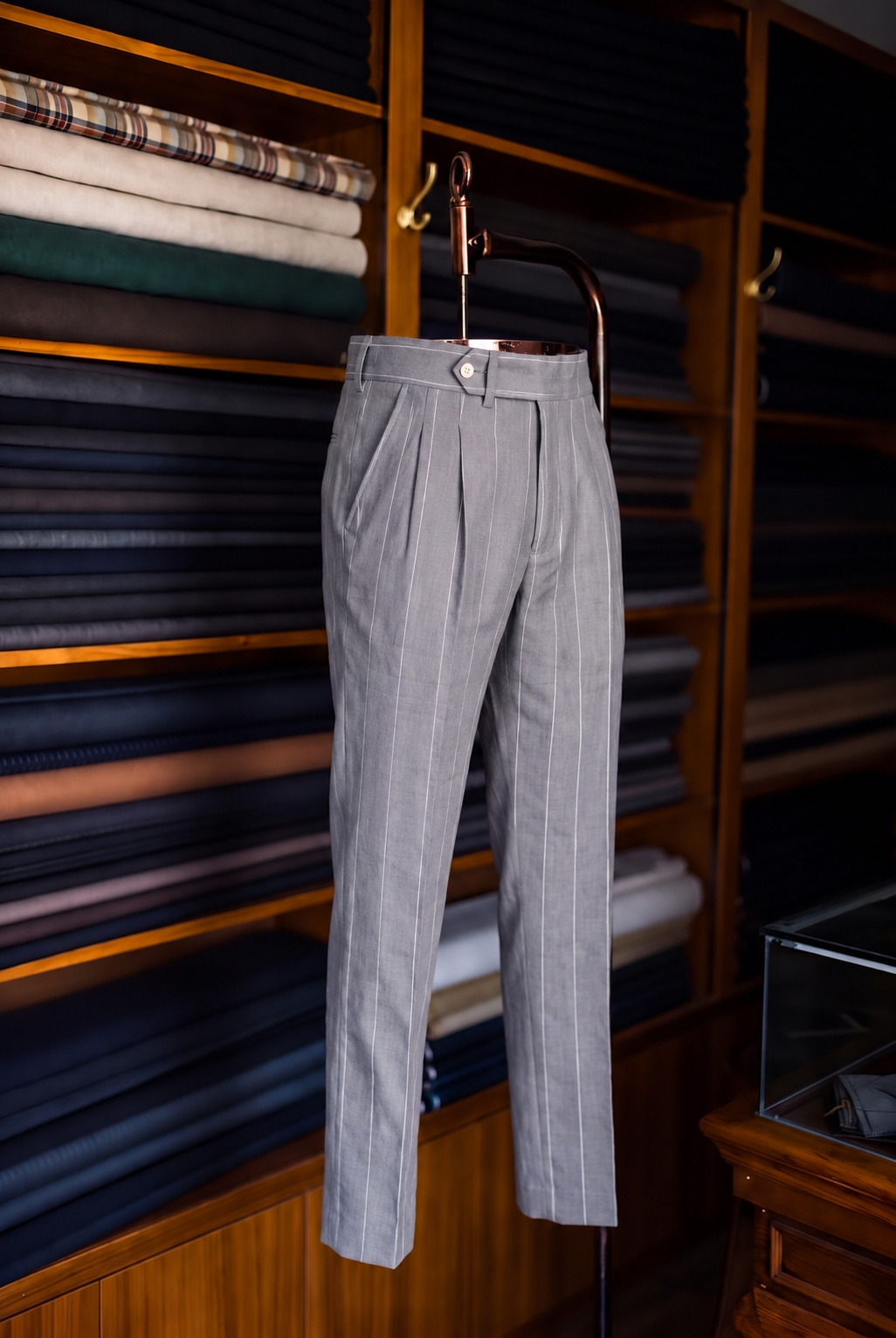 Viceroy Grey Stripe Double Pleated Trousers for Men
