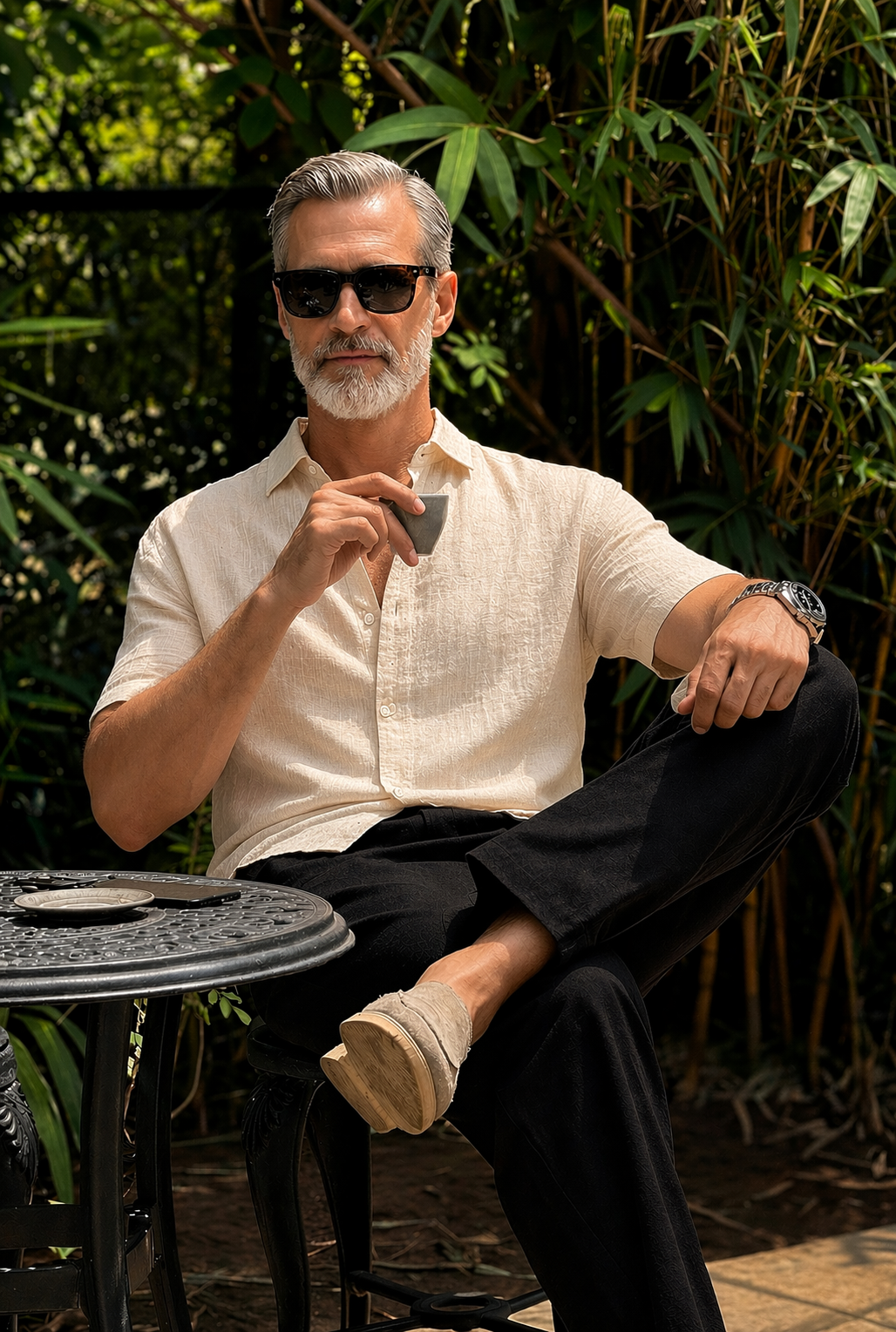 Half Sleeve Linen Pair For Men | Beige Linen Shirt with Black Linen Pant