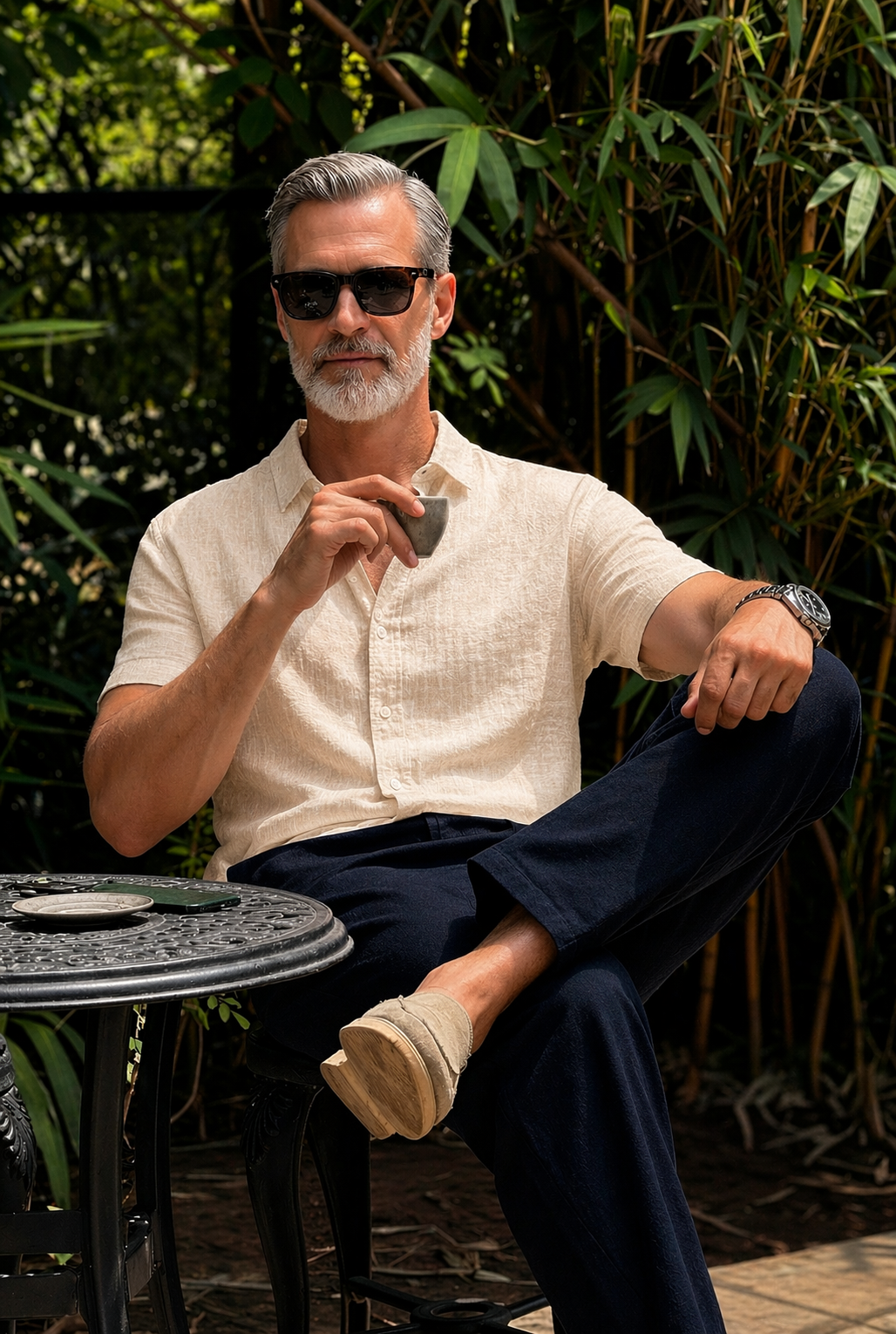 Half Sleeve Linen Pair For Men | Beige Linen Shirt with Navy Linen Pant