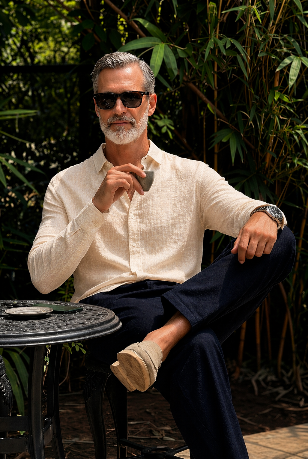 Full Sleeve Linen Pair For Men | Beige Linen Shirt with Navy Linen Pant