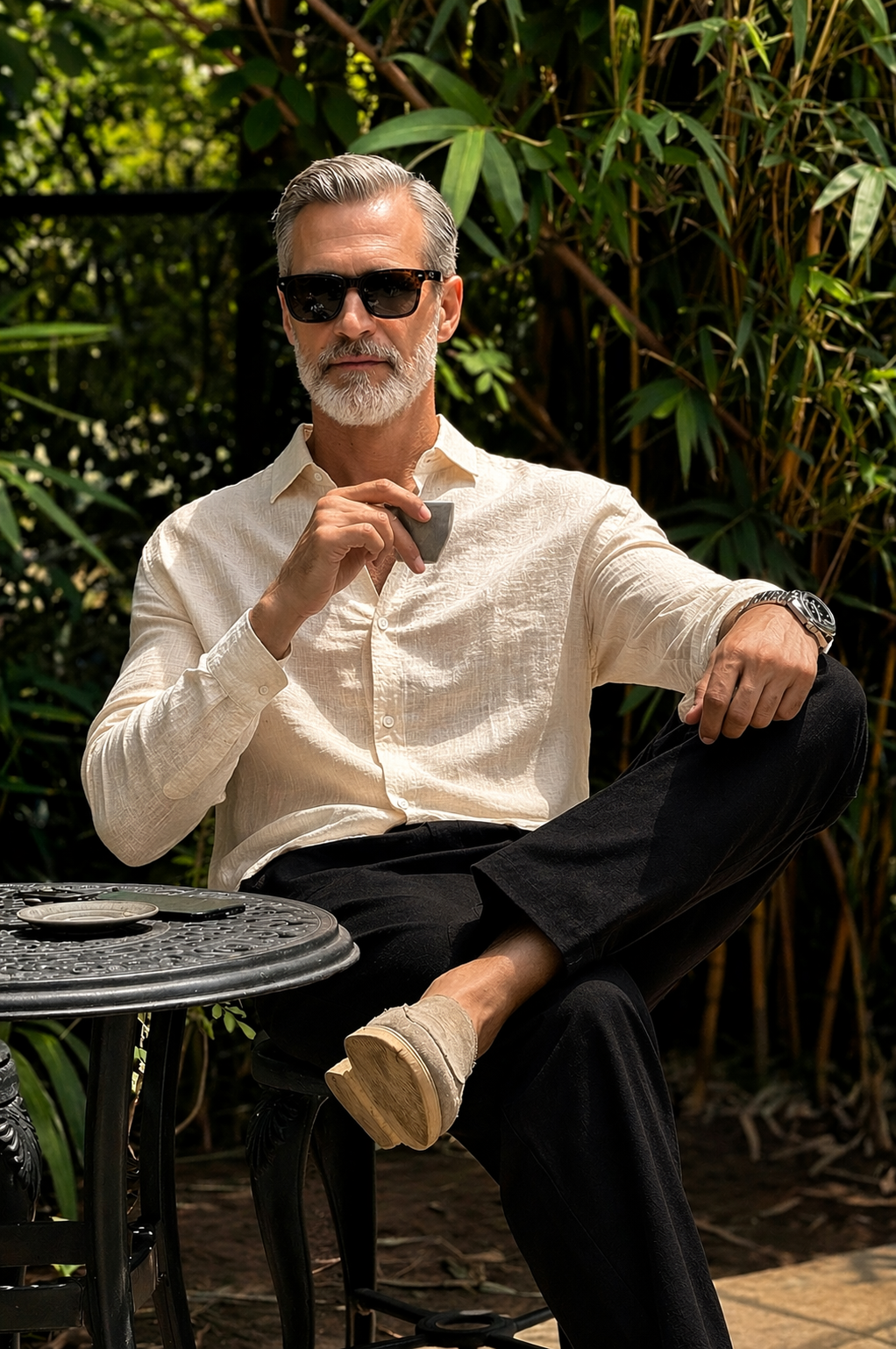 Full Sleeve Linen Pair For Men | Beige Linen Shirt with Black Linen Pant